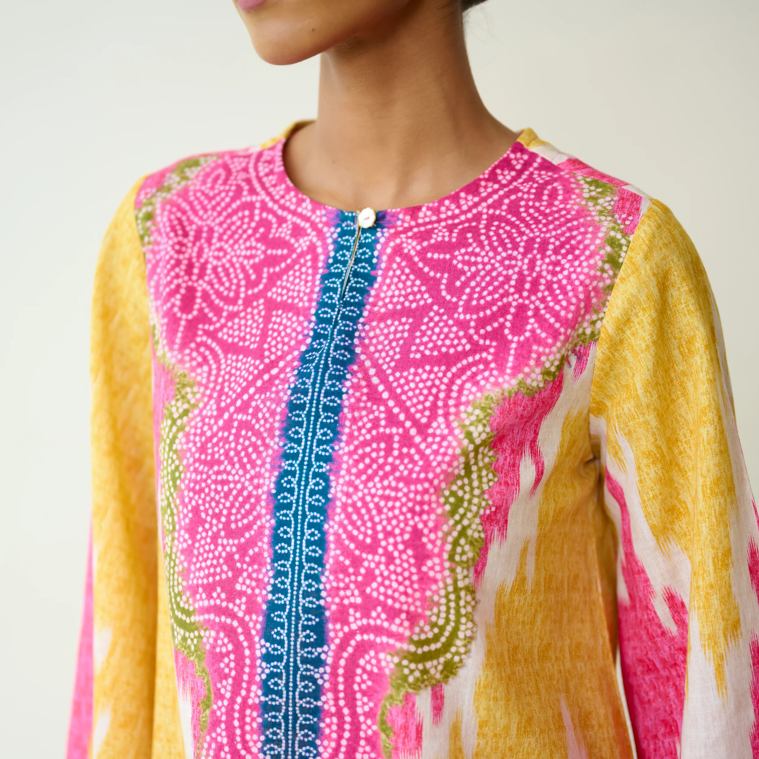 Malti Slub Cotton Coord Set - Turmeric & Candy Pink - Image 5