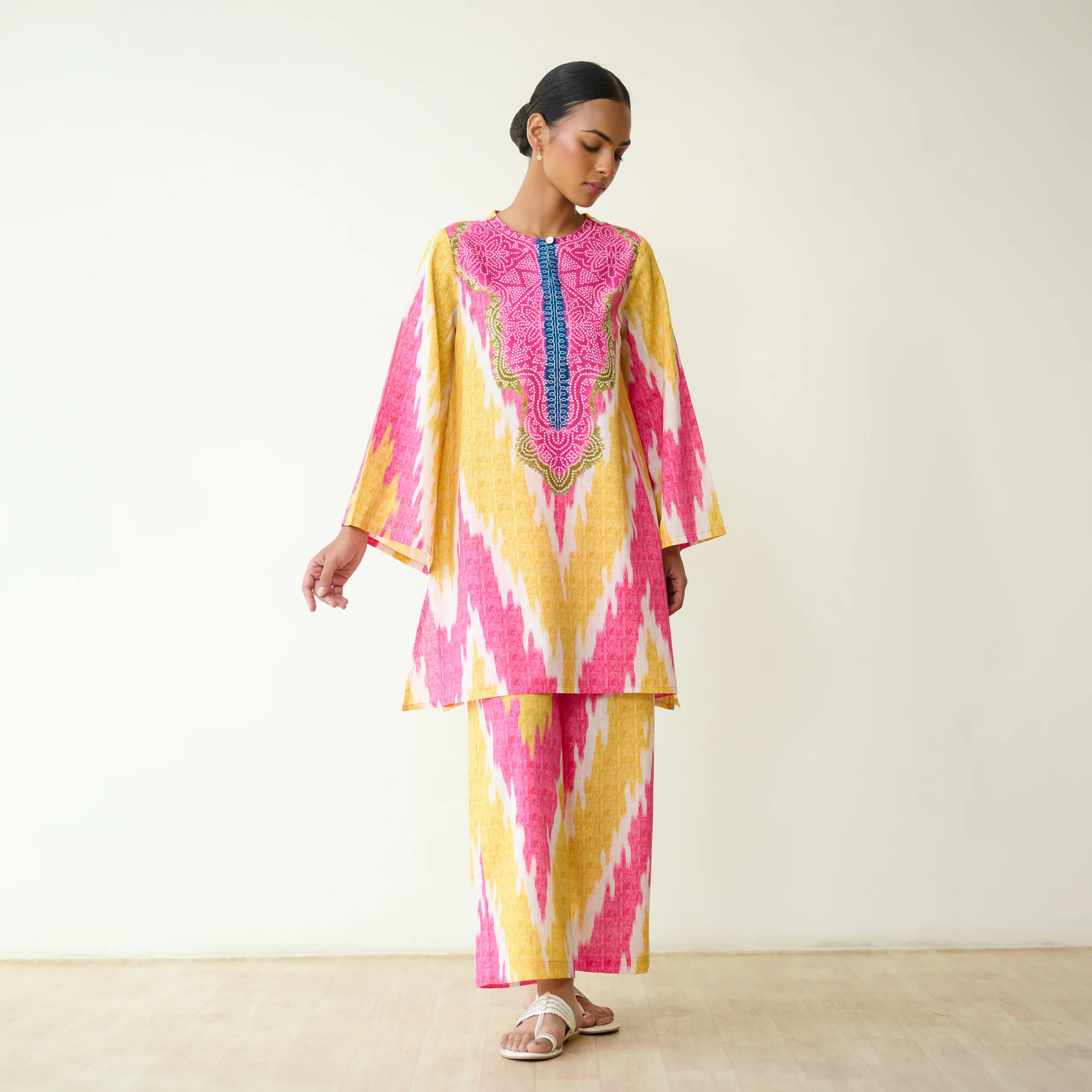 Malti Slub Cotton Coord Set - Turmeric & Candy Pink - Image 6