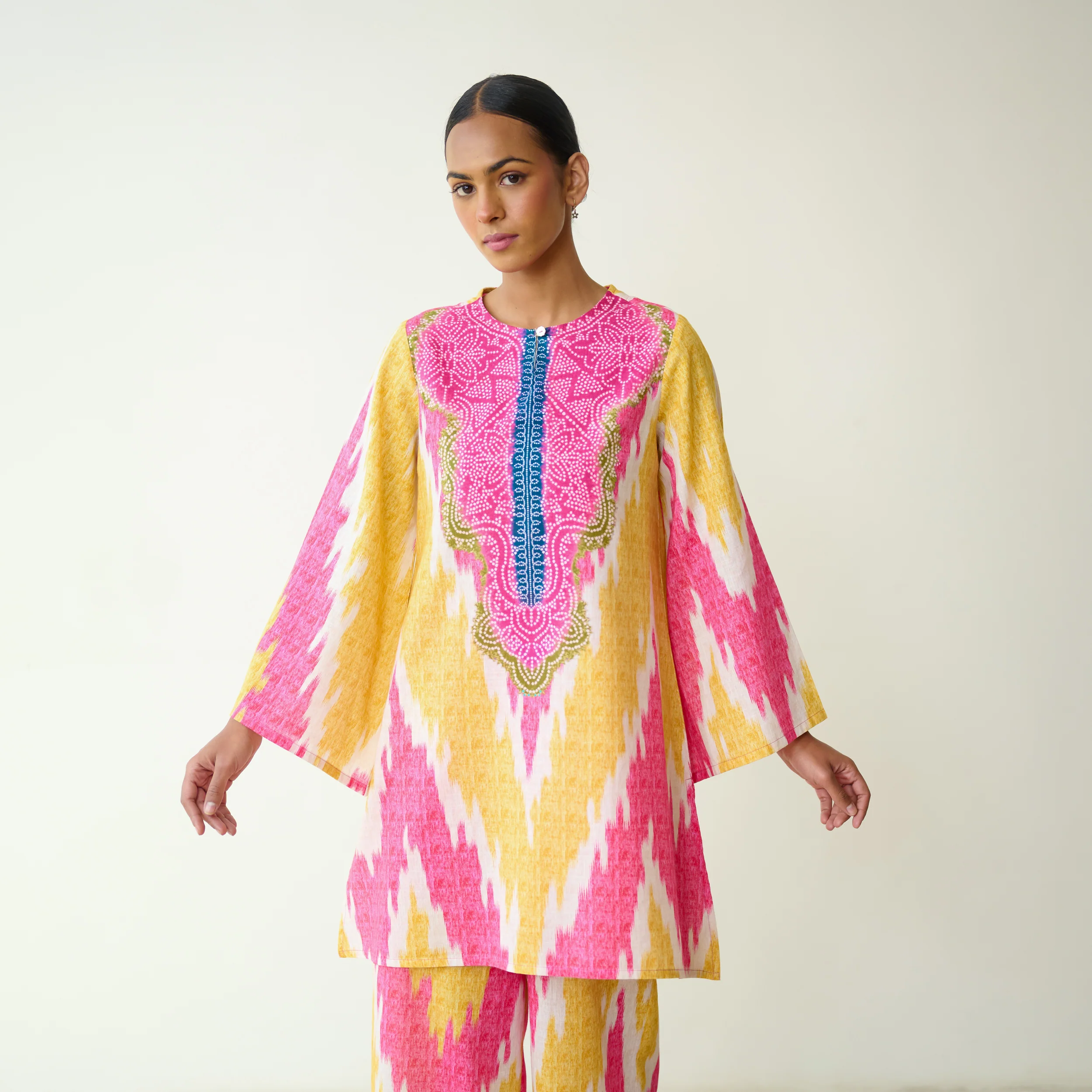 Malti Slub Cotton Coord Set - Turmeric & Candy Pink - Image 9