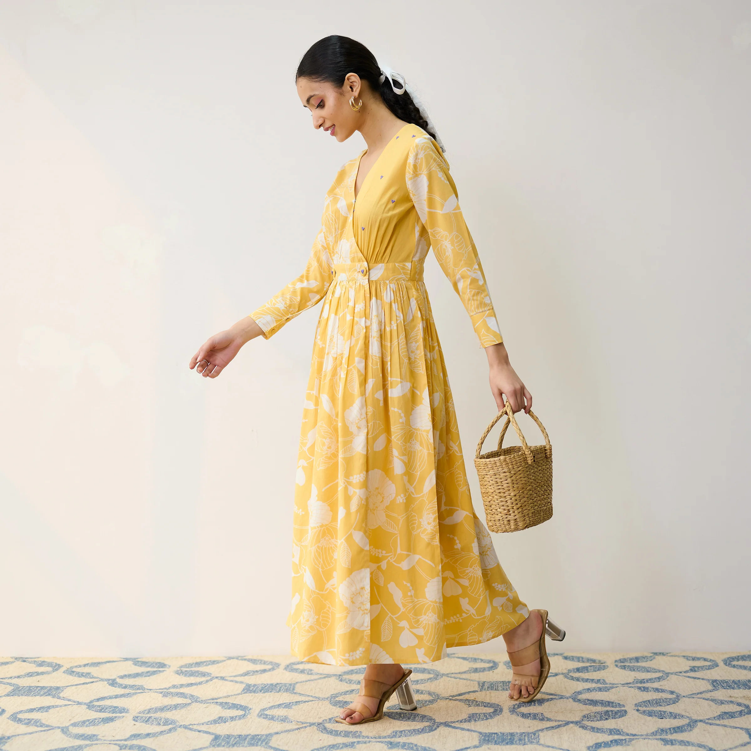 Mango Yellow Ayesha Cotton Overlap Dress with Hand Embroidery Detail - Image 4
