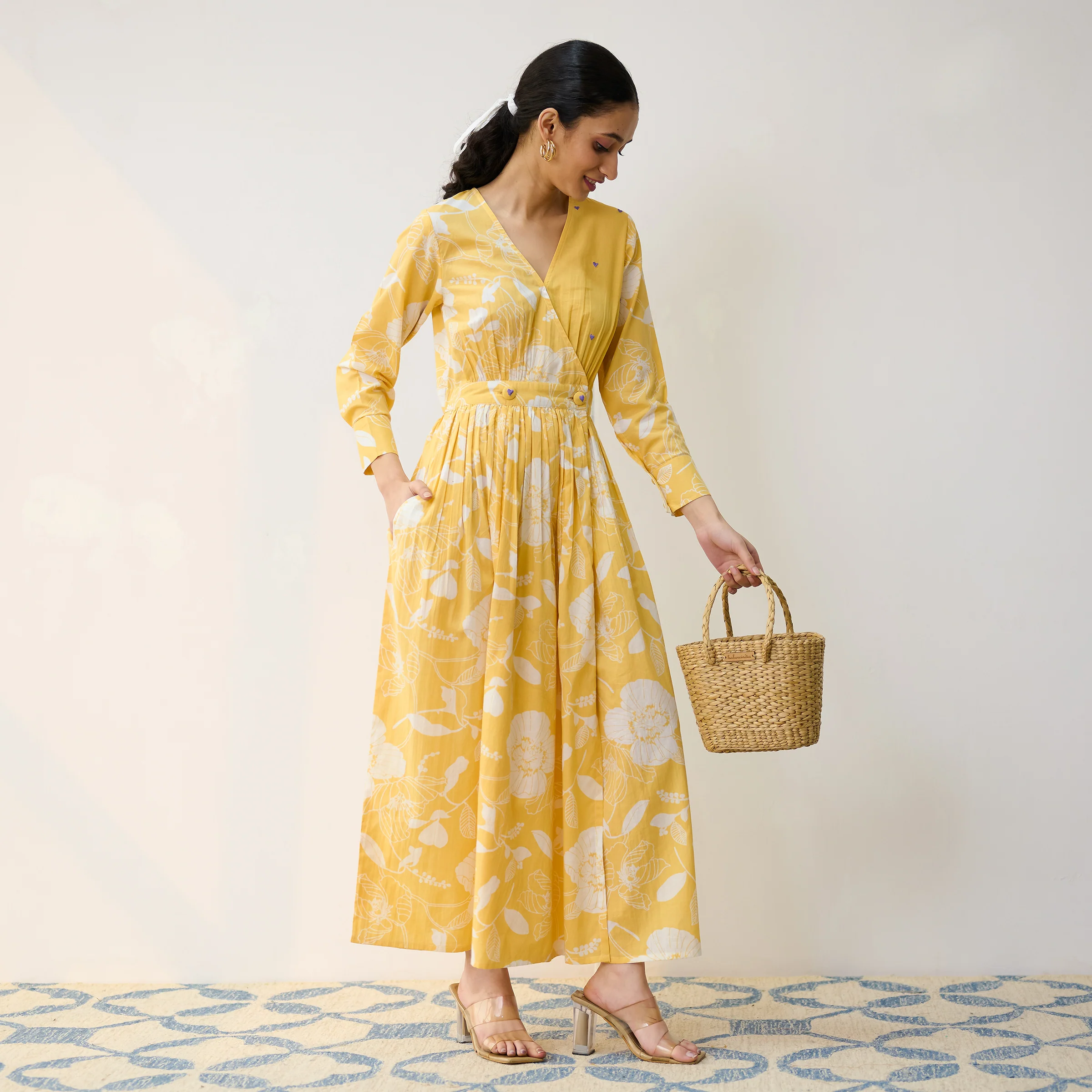 Mango Yellow Ayesha Cotton Overlap Dress with Hand Embroidery Detail - Image 5