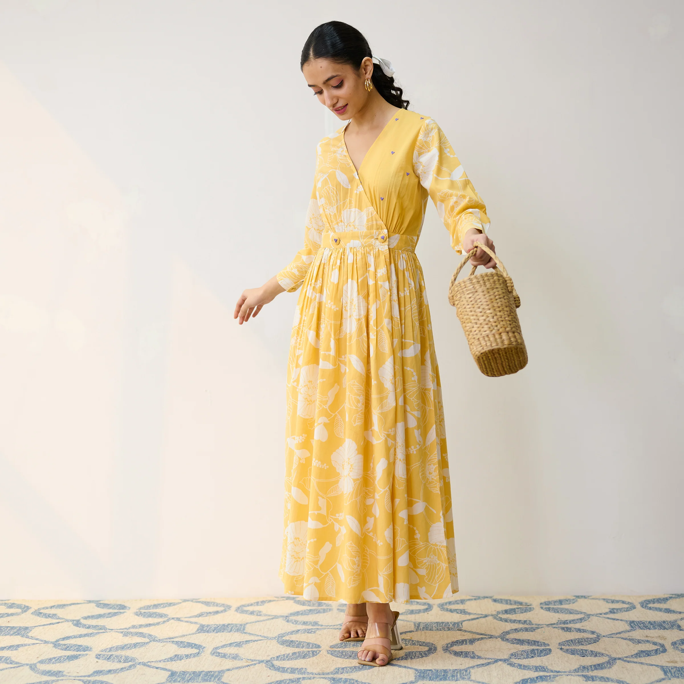 Mango Yellow Ayesha Cotton Overlap Dress with Hand Embroidery Detail - Image 6