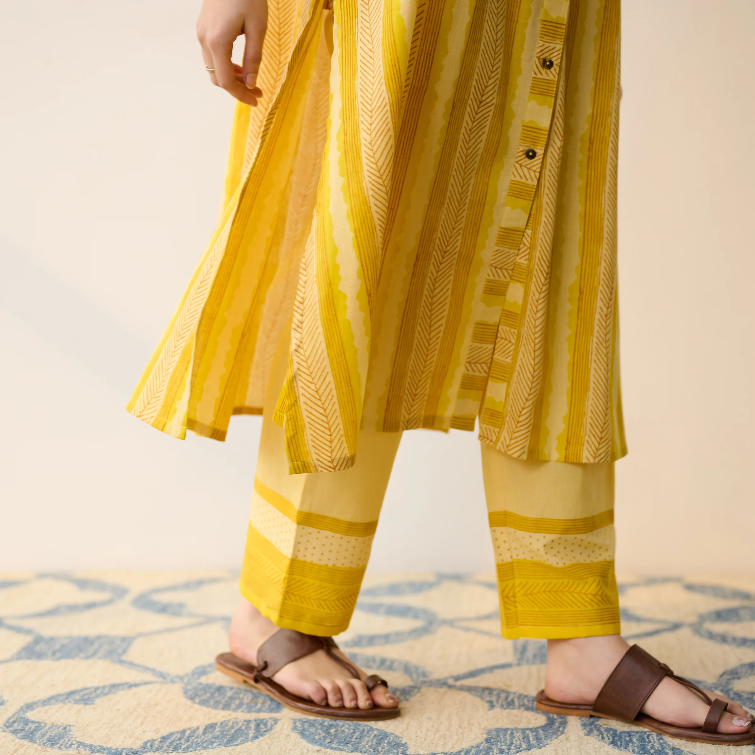 Mango Yellow Cotton Shirt Kurta with Pant - Image 3