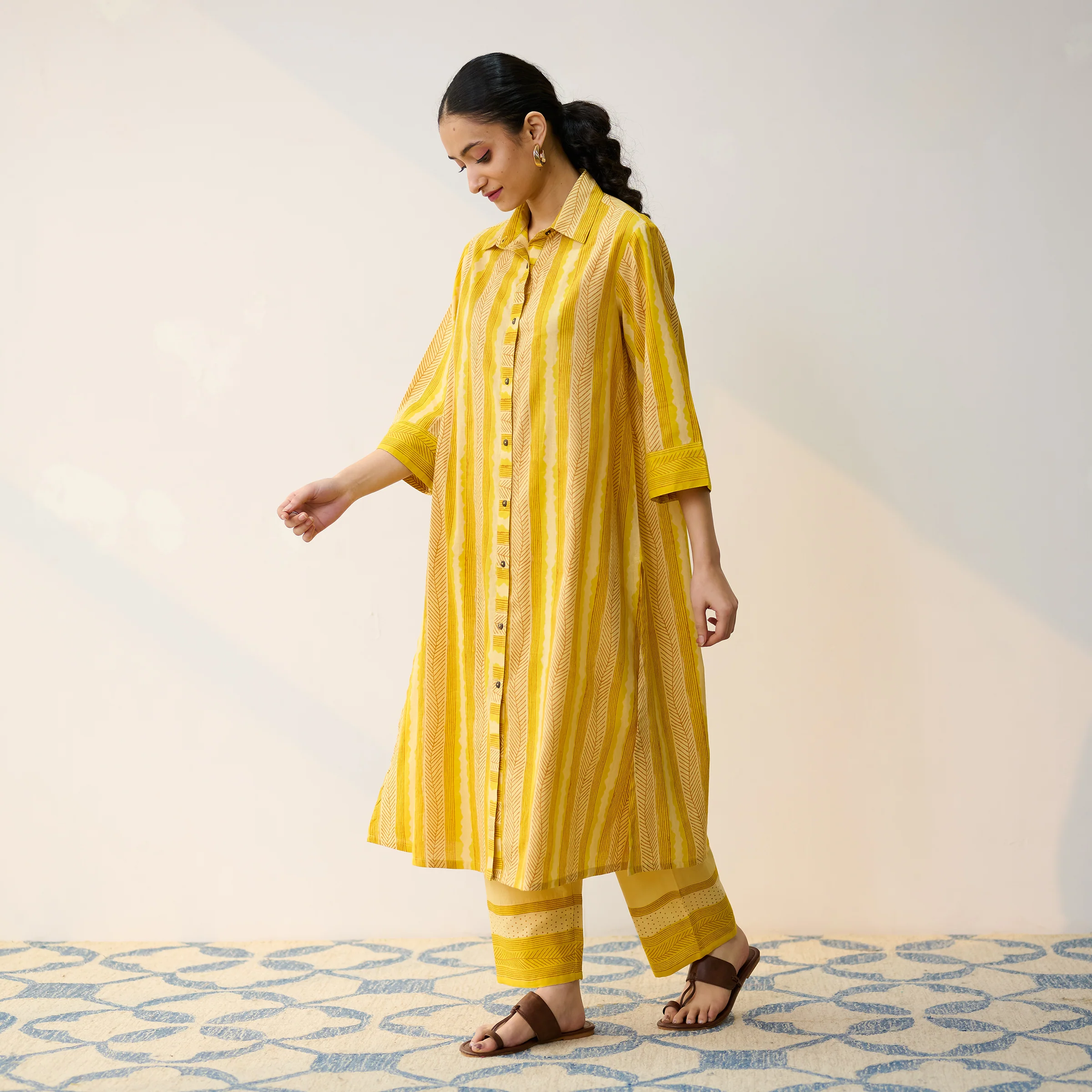 Mango Yellow Cotton Shirt Kurta with Pant - Image 4
