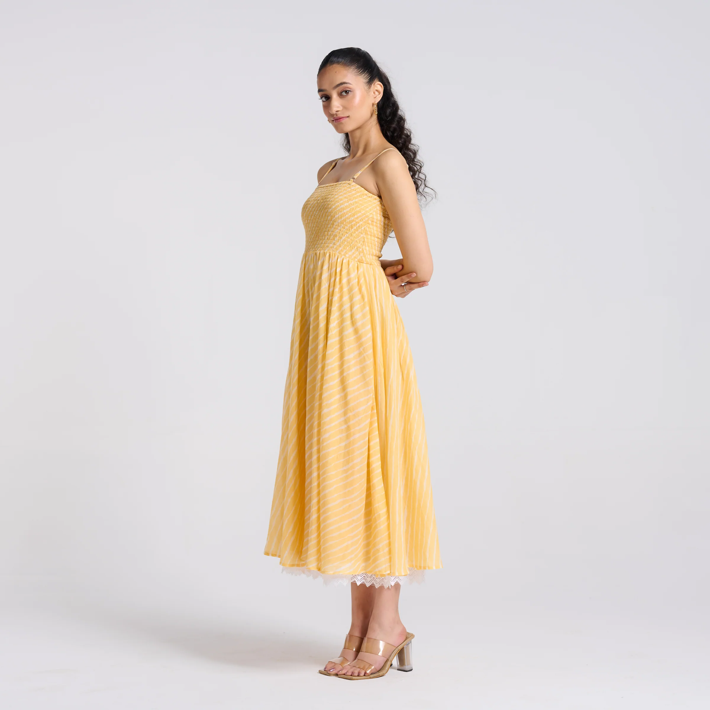 Mango Yellow Leheriya Mulmul Dress - Image 4