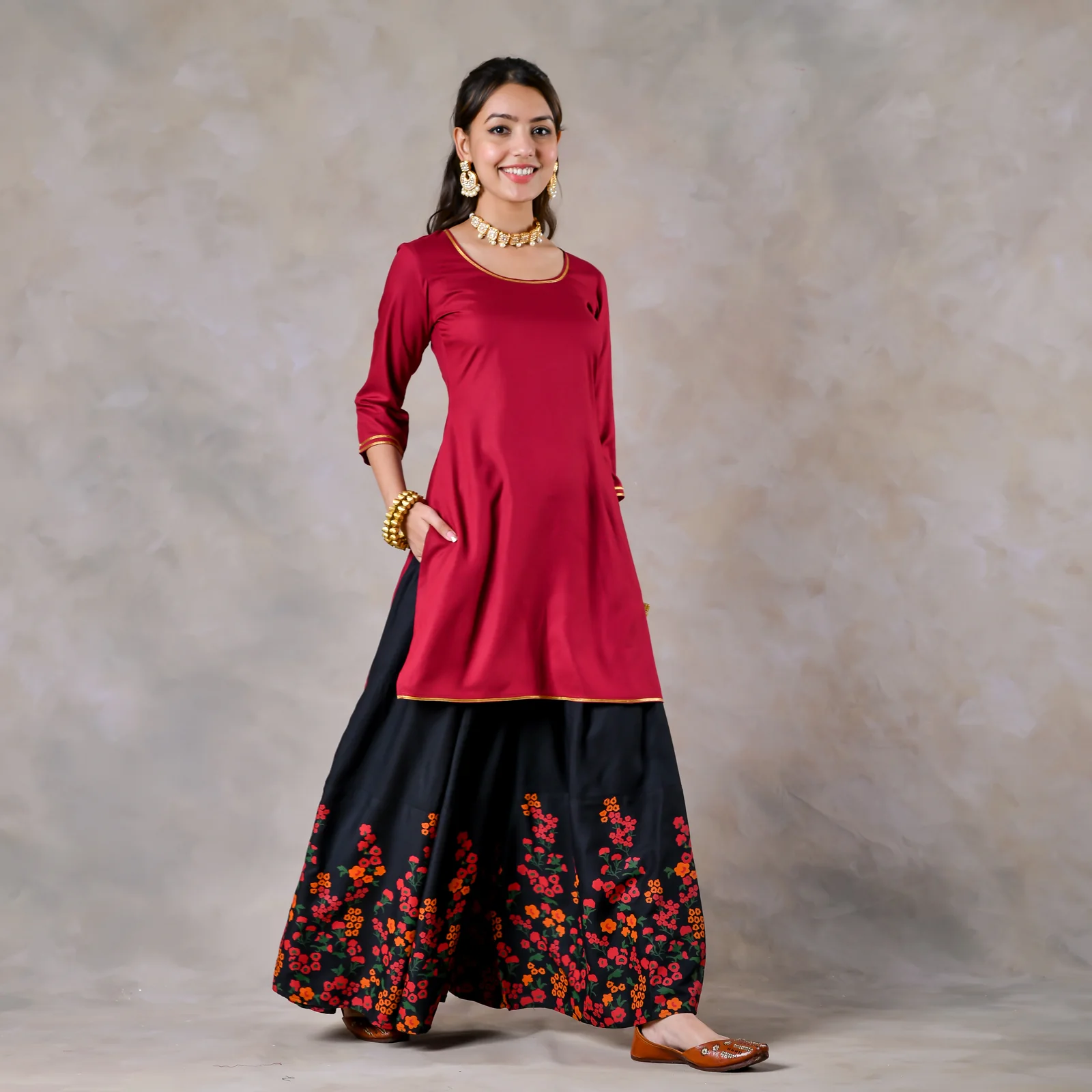 Maroon Black Palazzo Set for Women with Dupatta - Image 3