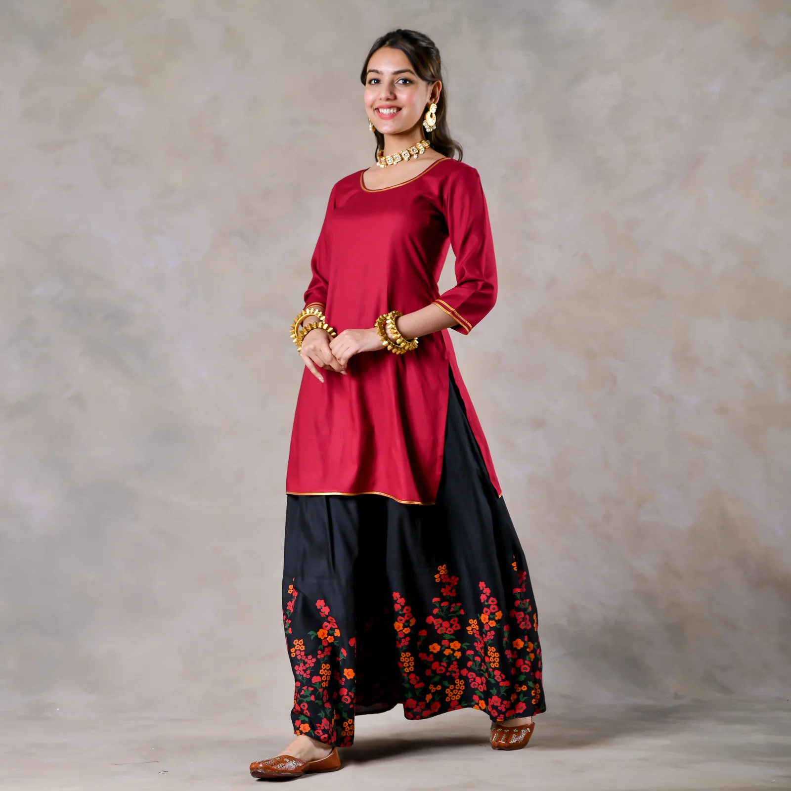 Maroon Black Palazzo Set for Women with Dupatta - Image 4