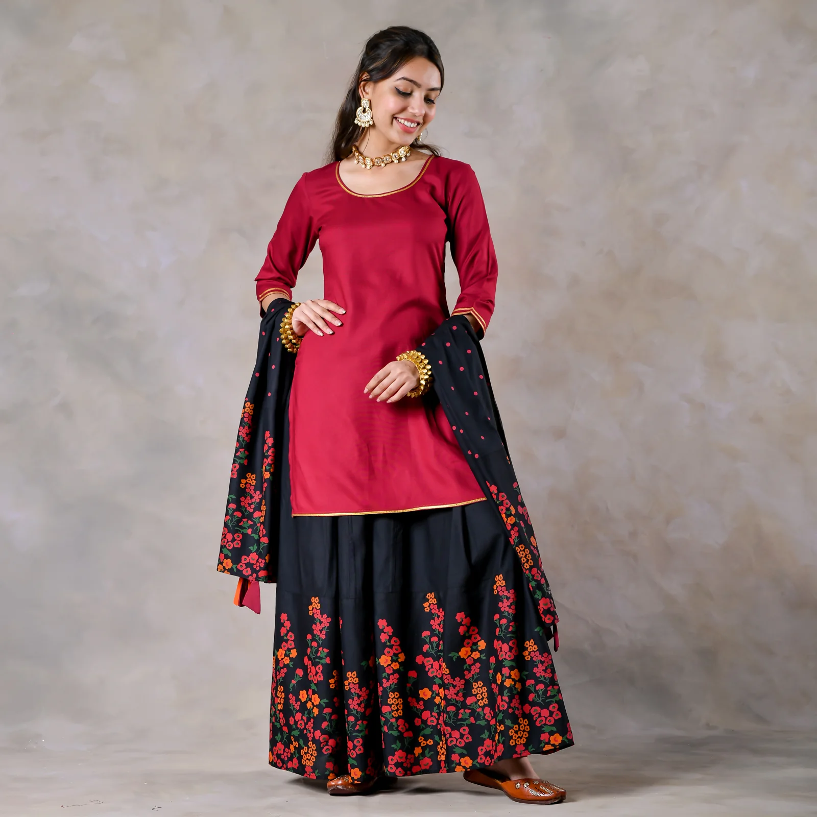 Maroon Black Palazzo Set for Women with Dupatta - Image 5