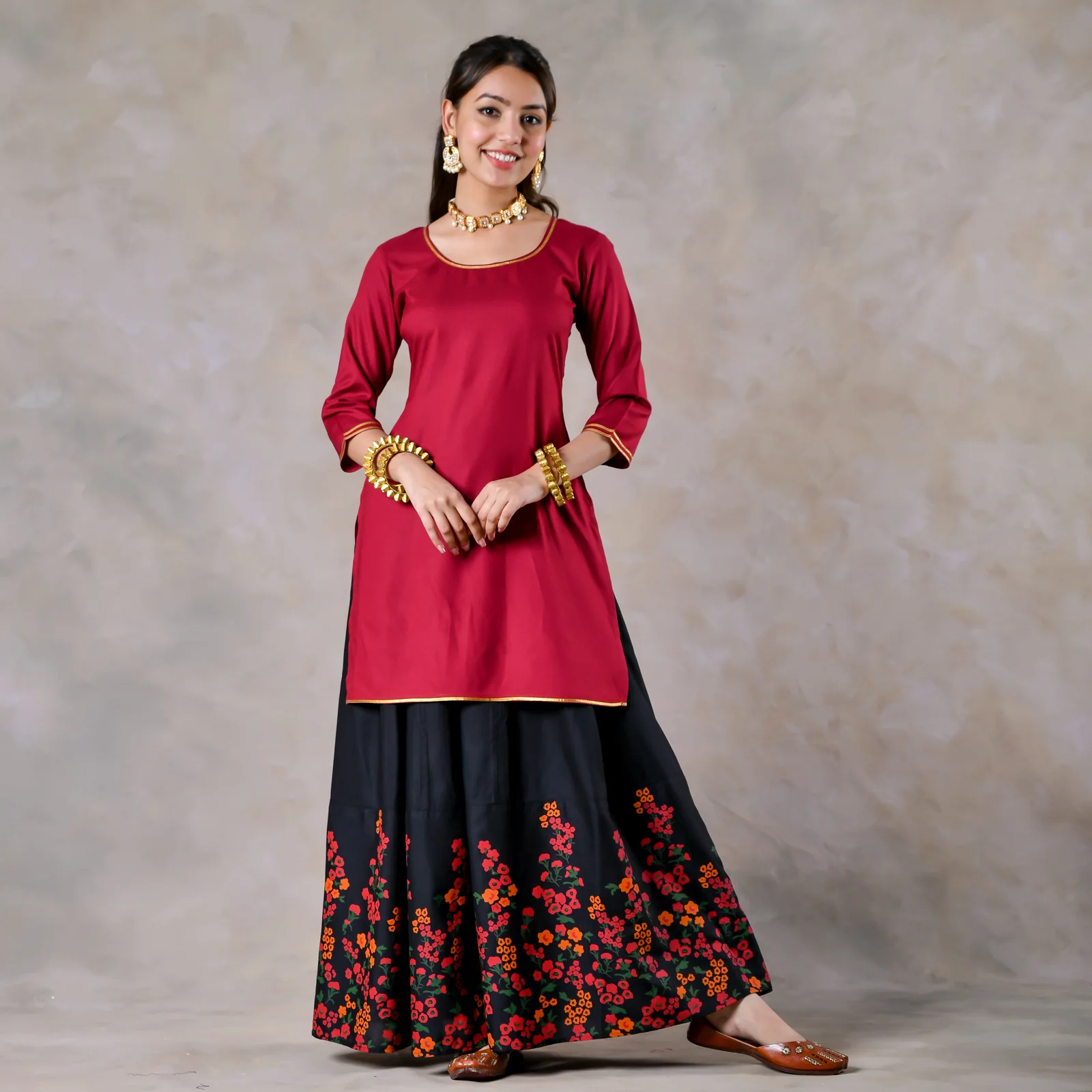 Maroon Black Palazzo Set for Women with Dupatta - Image 6