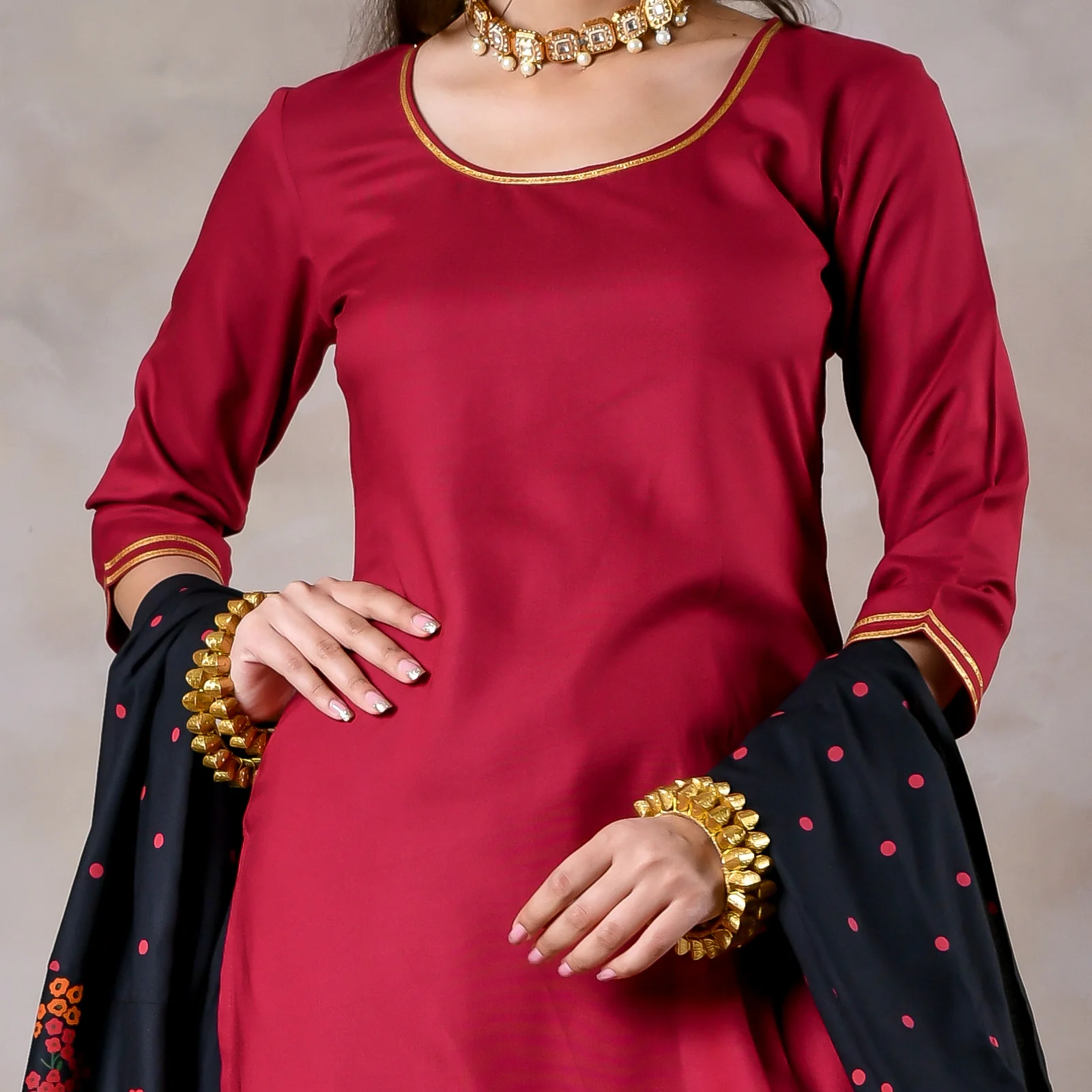 Maroon Black Palazzo Set for Women with Dupatta - Image 7