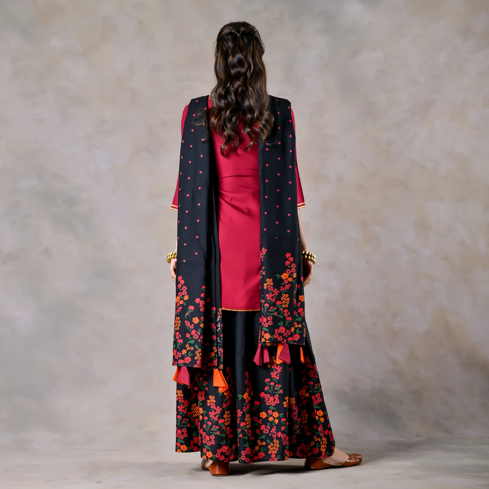 Maroon Black Palazzo Set for Women with Dupatta - Image 8
