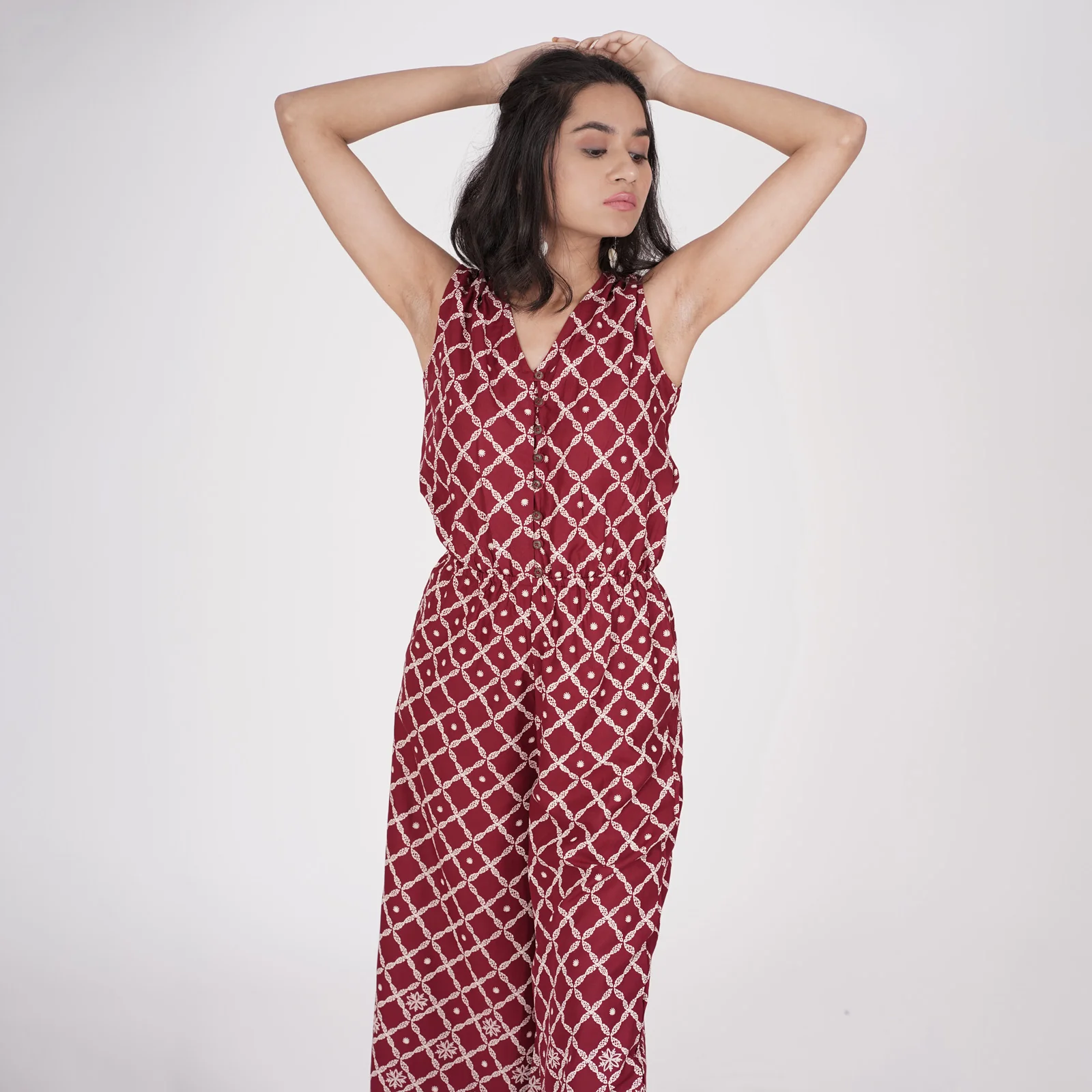 Maroon Front Buttoned Jumpsuit - Image 11