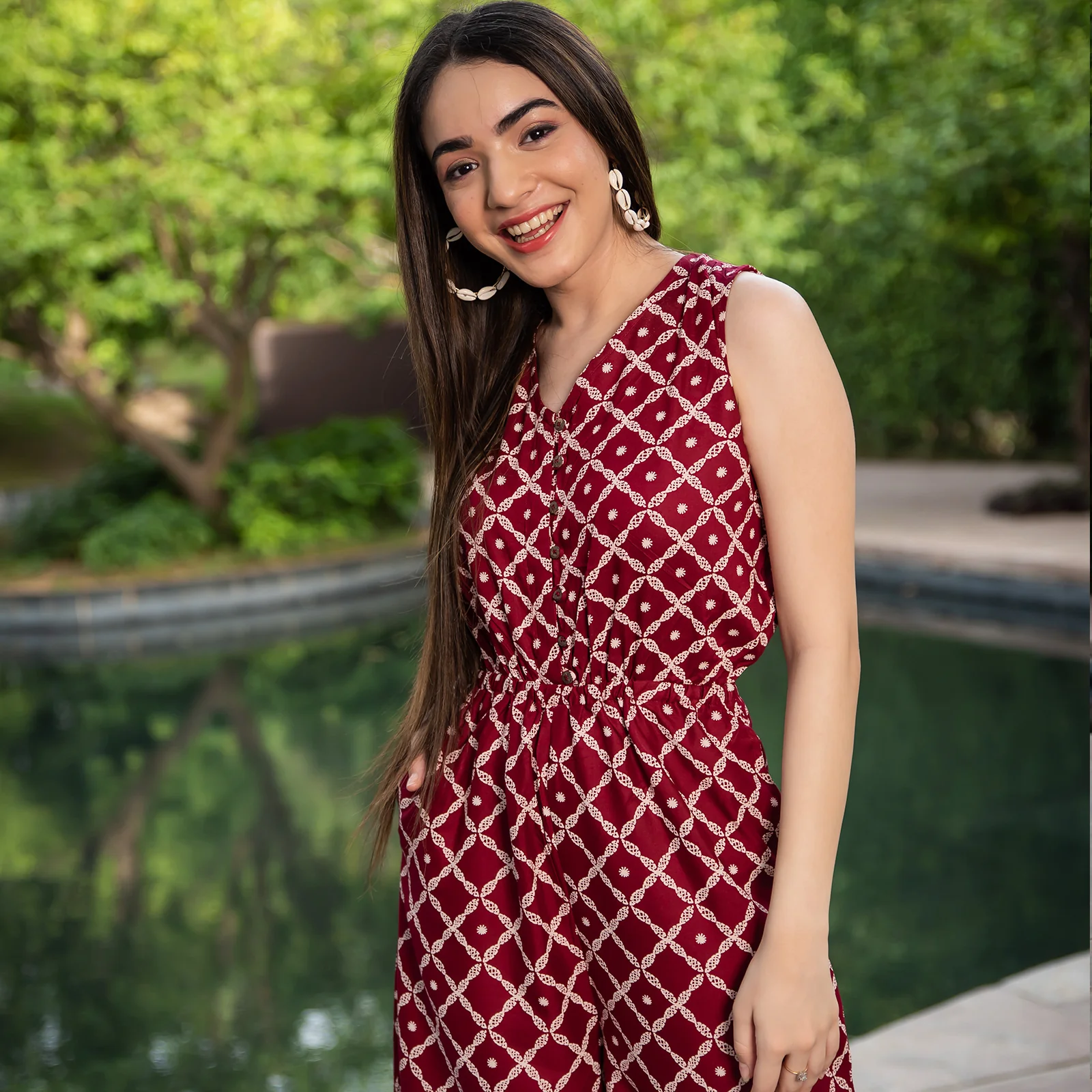 Maroon Front Buttoned Jumpsuit - Image 3