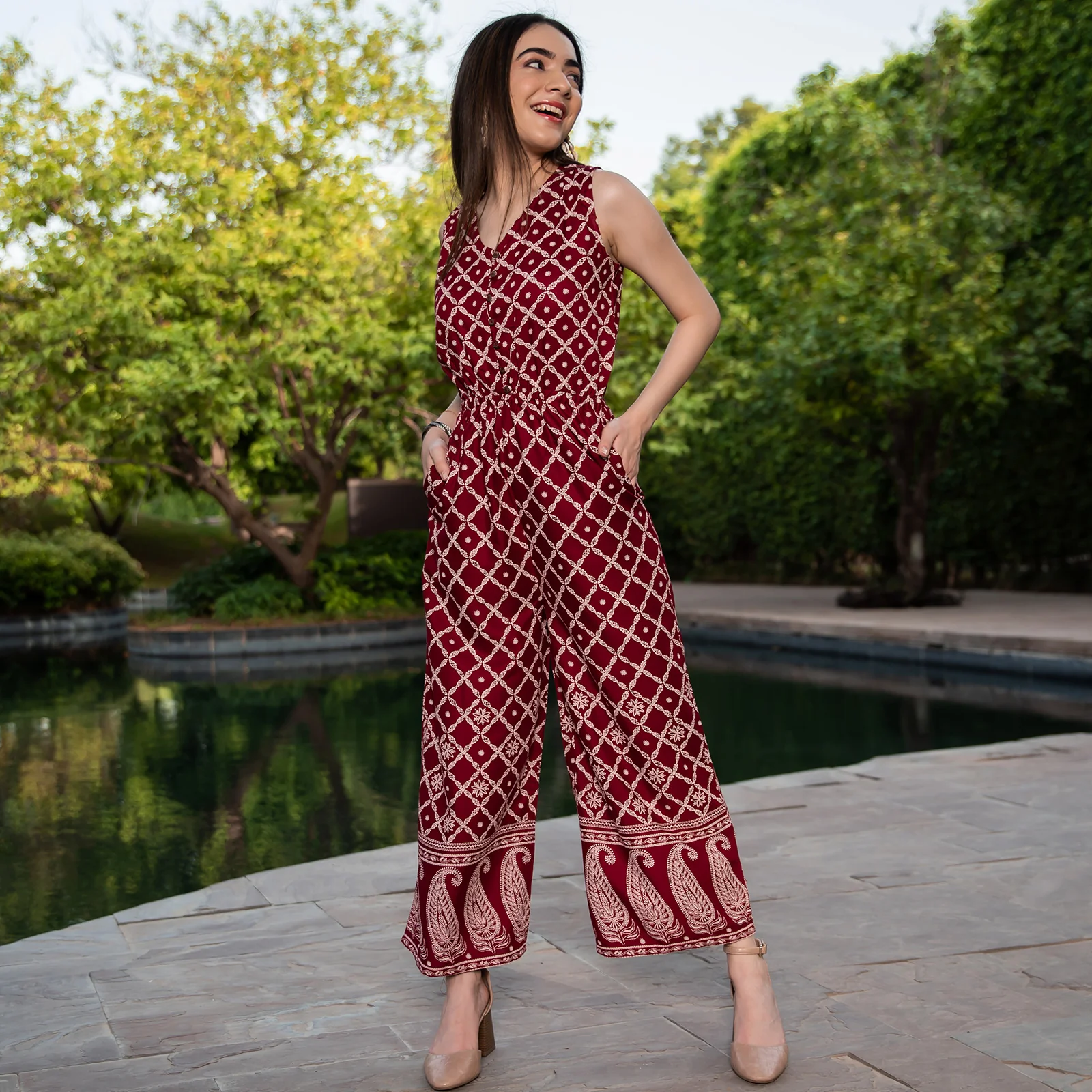Maroon Front Buttoned Jumpsuit - Image 4