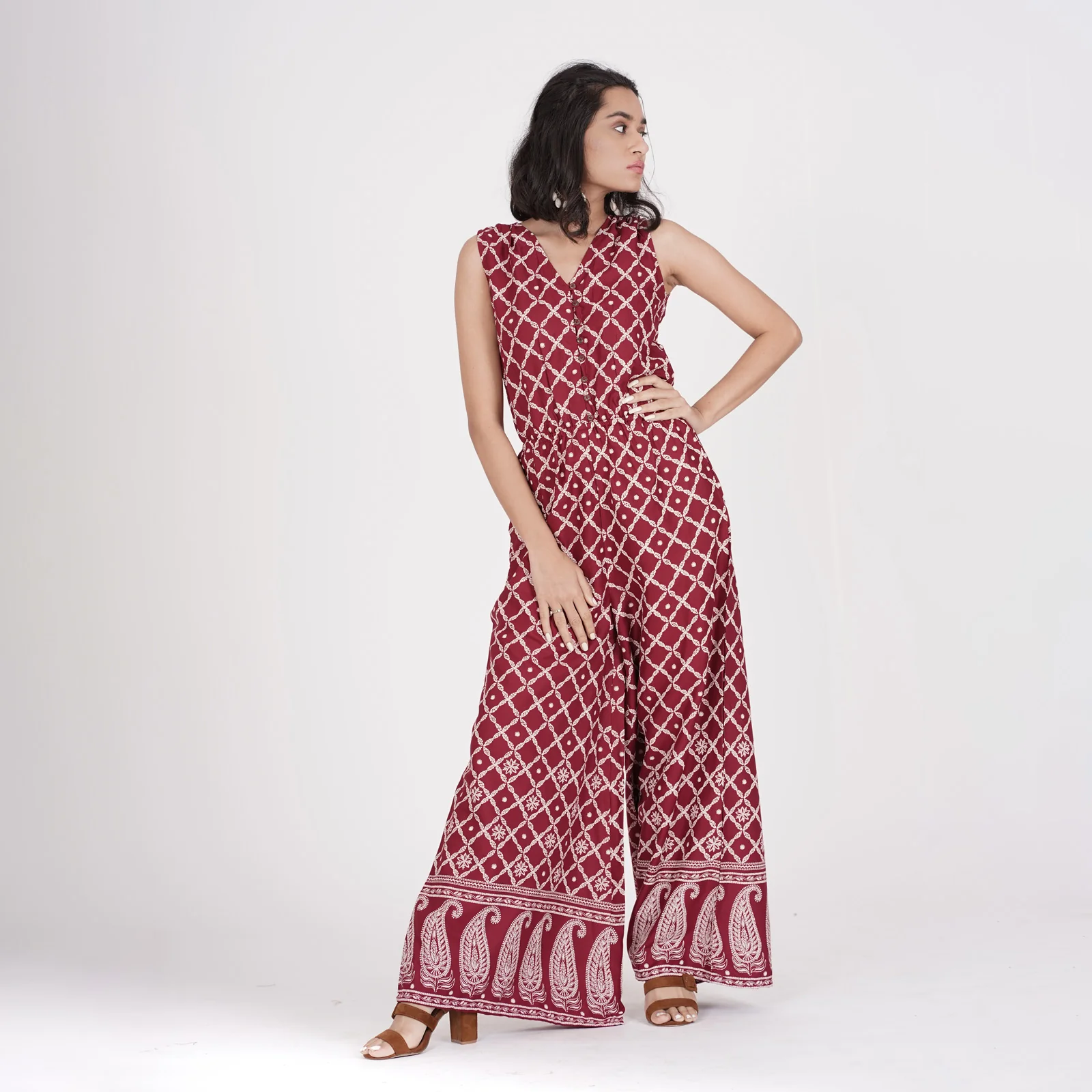 Maroon Front Buttoned Jumpsuit - Image 5