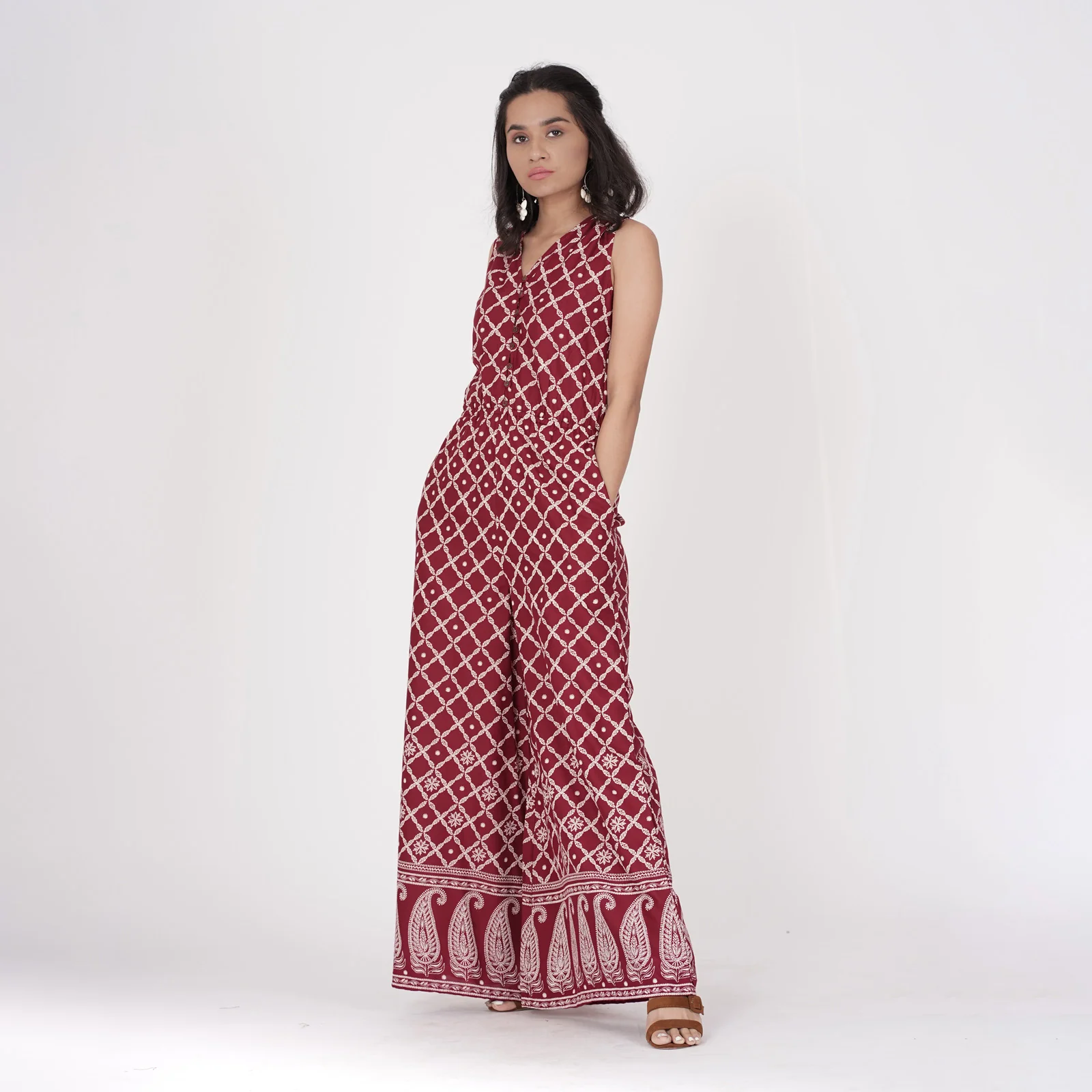 Maroon Front Buttoned Jumpsuit - Image 6