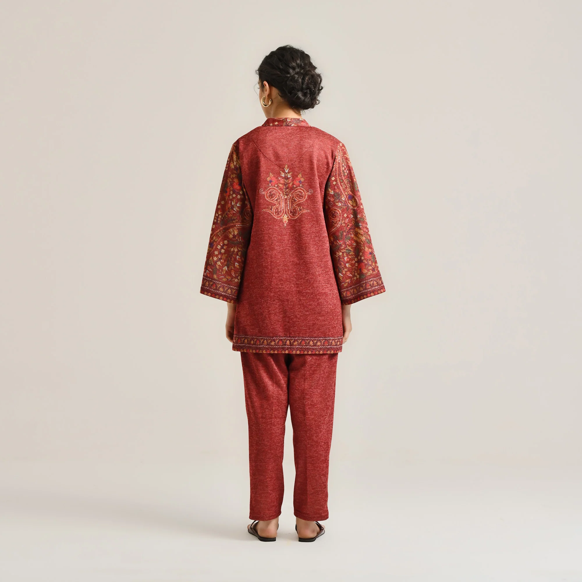 Maroon Kashmiri Inspired Contemporary Woollen Co-ord Set - Image 9