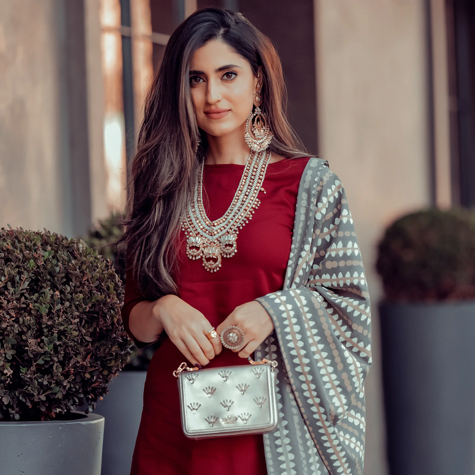 Maroon Salwar Kurta Set with Grey Dupatta - Image 6