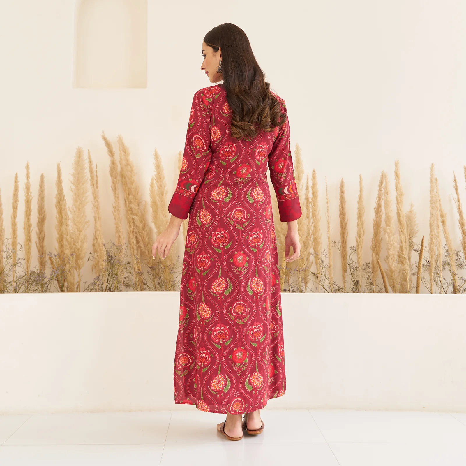 Maroon Side Slit Dress with Long Shrug - Image 6