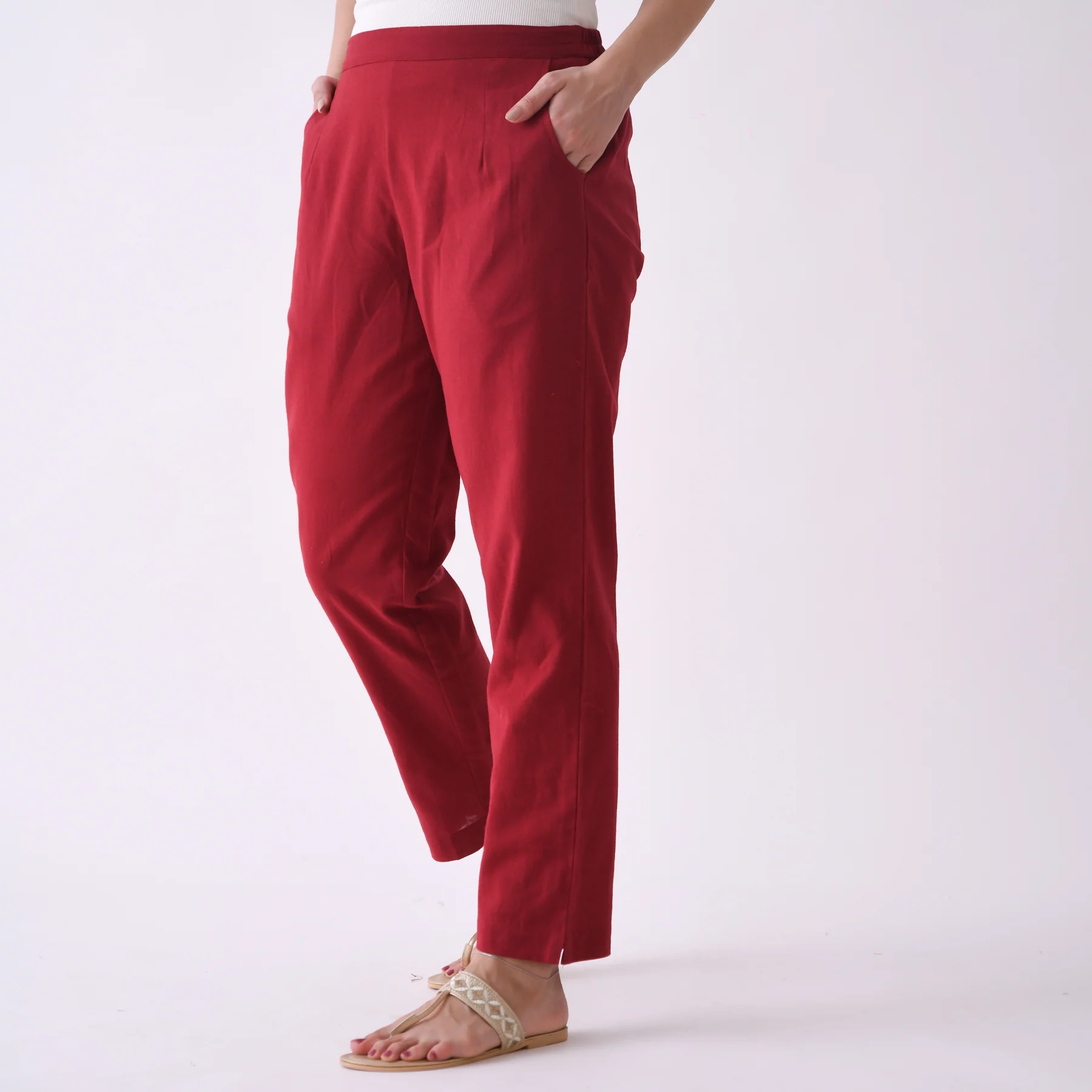 Maroon Cotton AMPM Pants - Image 3