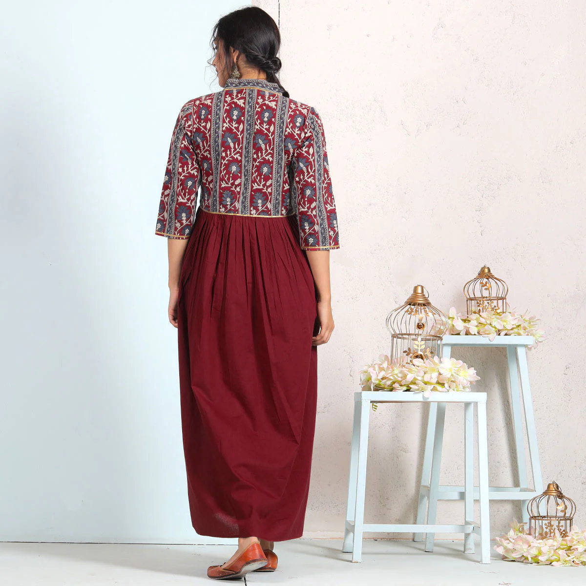 Maroon V Neck Alia Cut Dress - Image 18