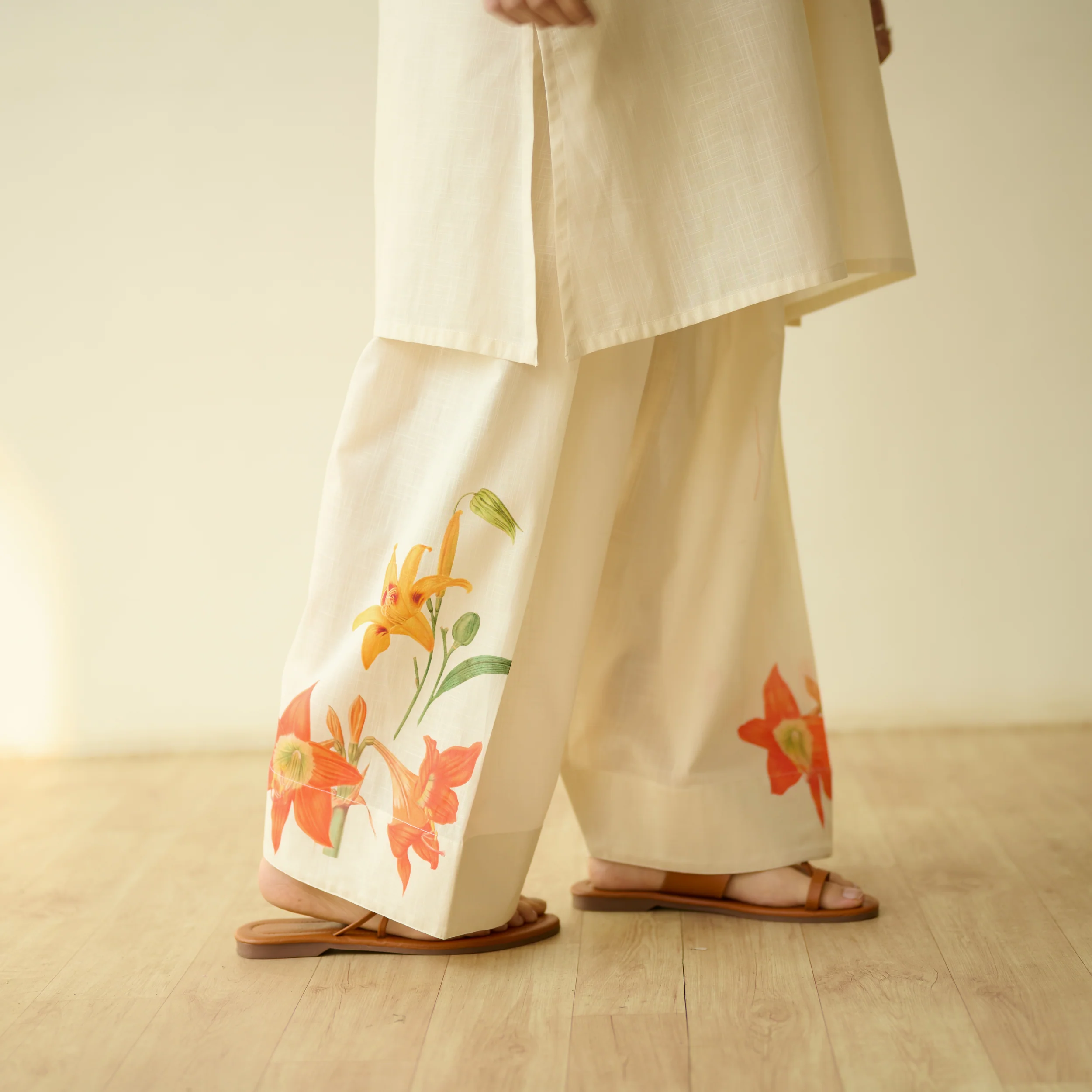 Masakali Slub Cotton Farsi Set - Tangerine - Image 3