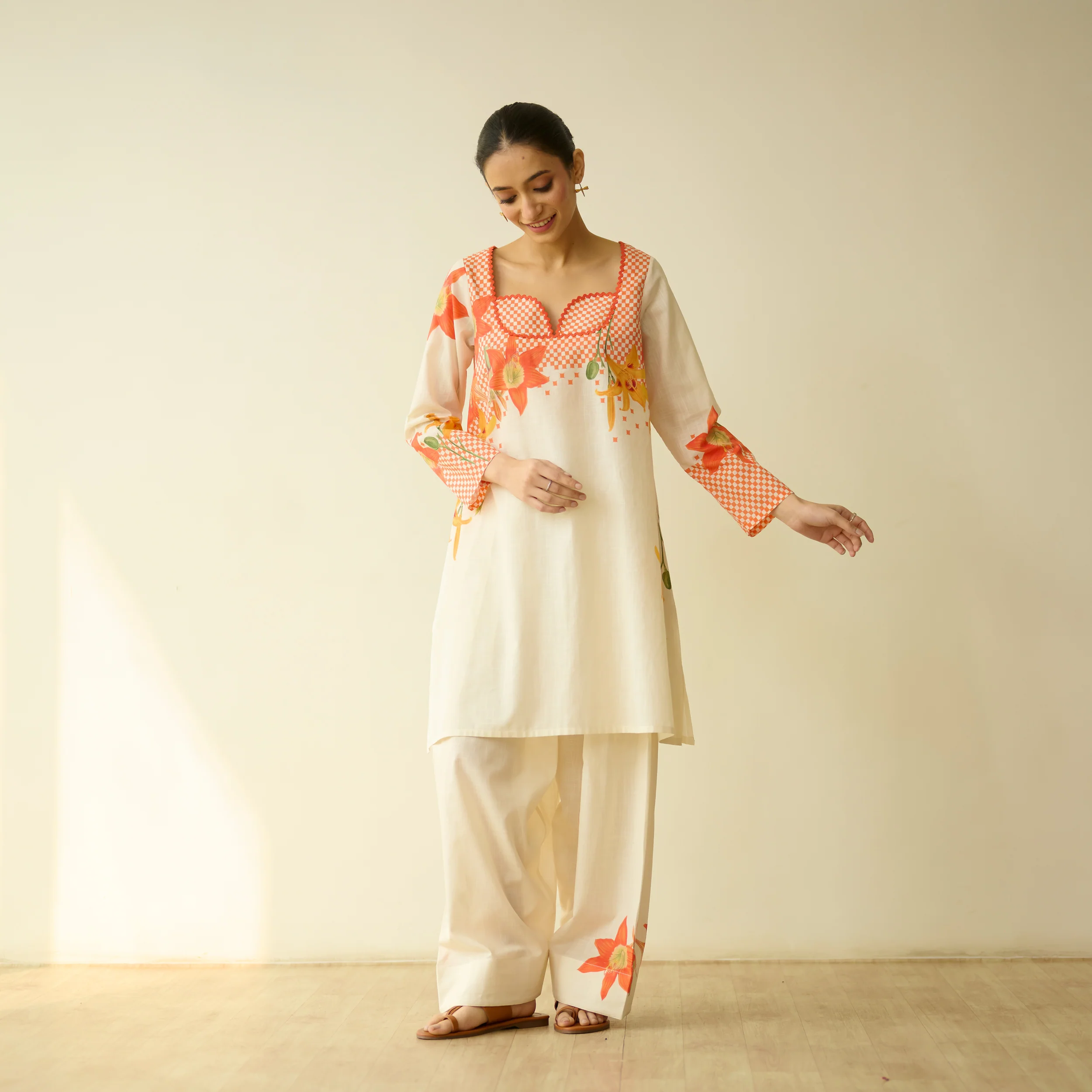 Masakali Slub Cotton Farsi Set - Tangerine - Image 5