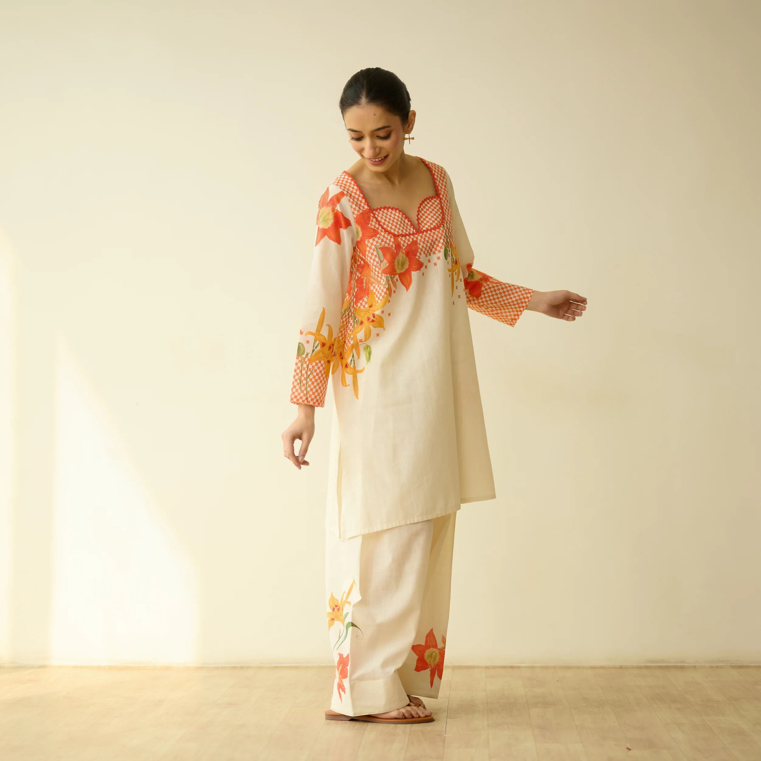 Masakali Slub Cotton Farsi Set - Tangerine - Image 6