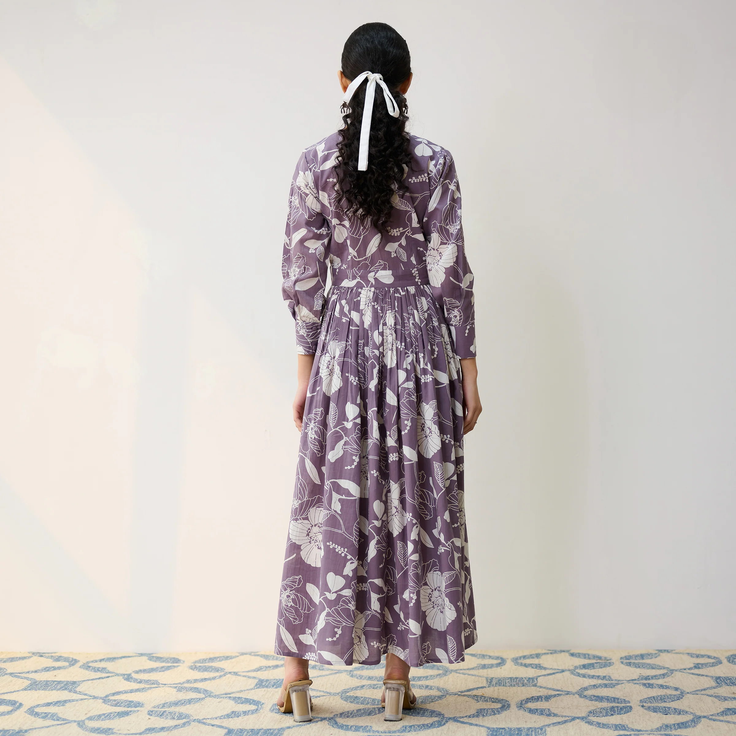 Mauve Ayesha Cotton Overlap Dress with Hand Embroidery Detail - Image 6