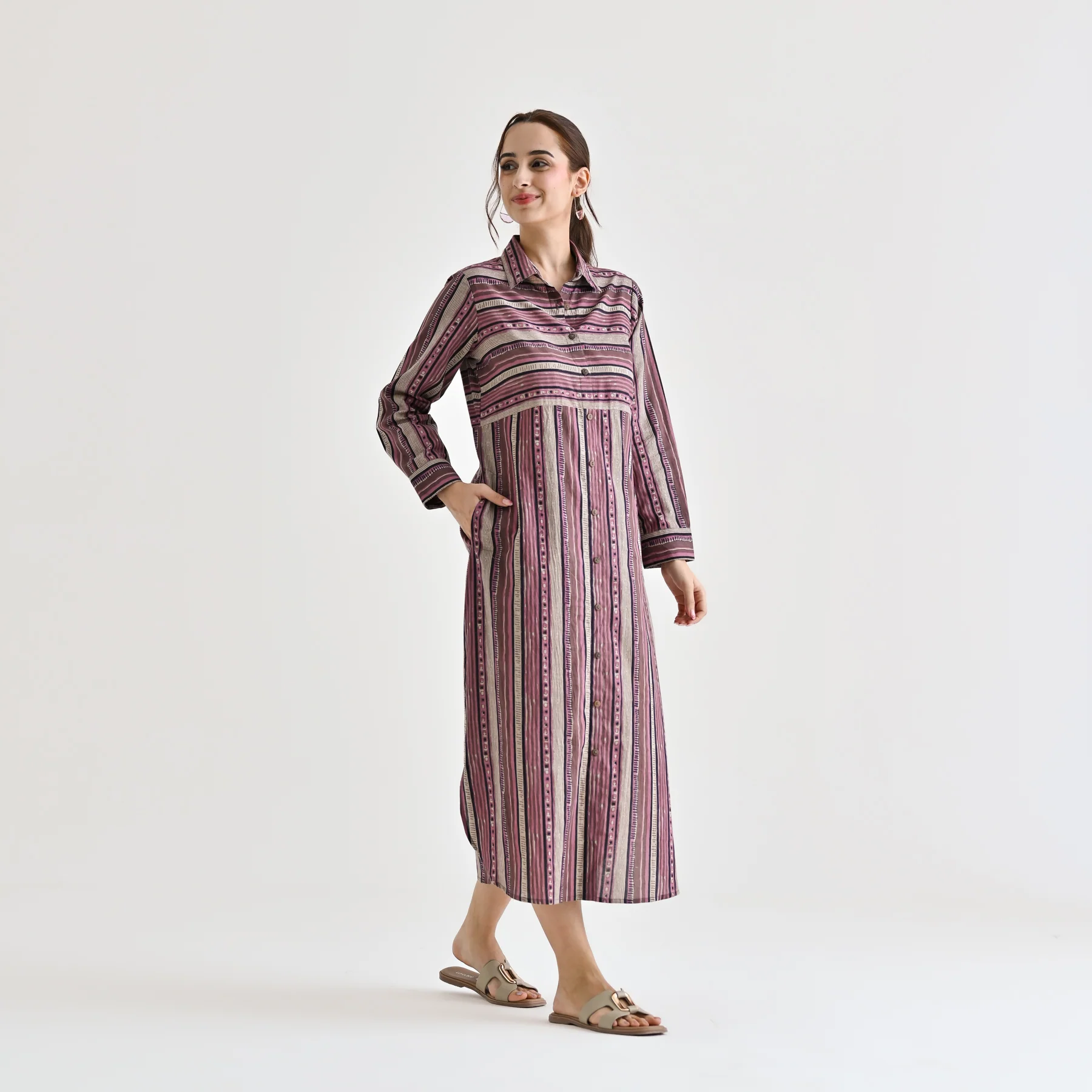 Mauve Sanganeri Printed Cotton Kurta Dress - Image 3