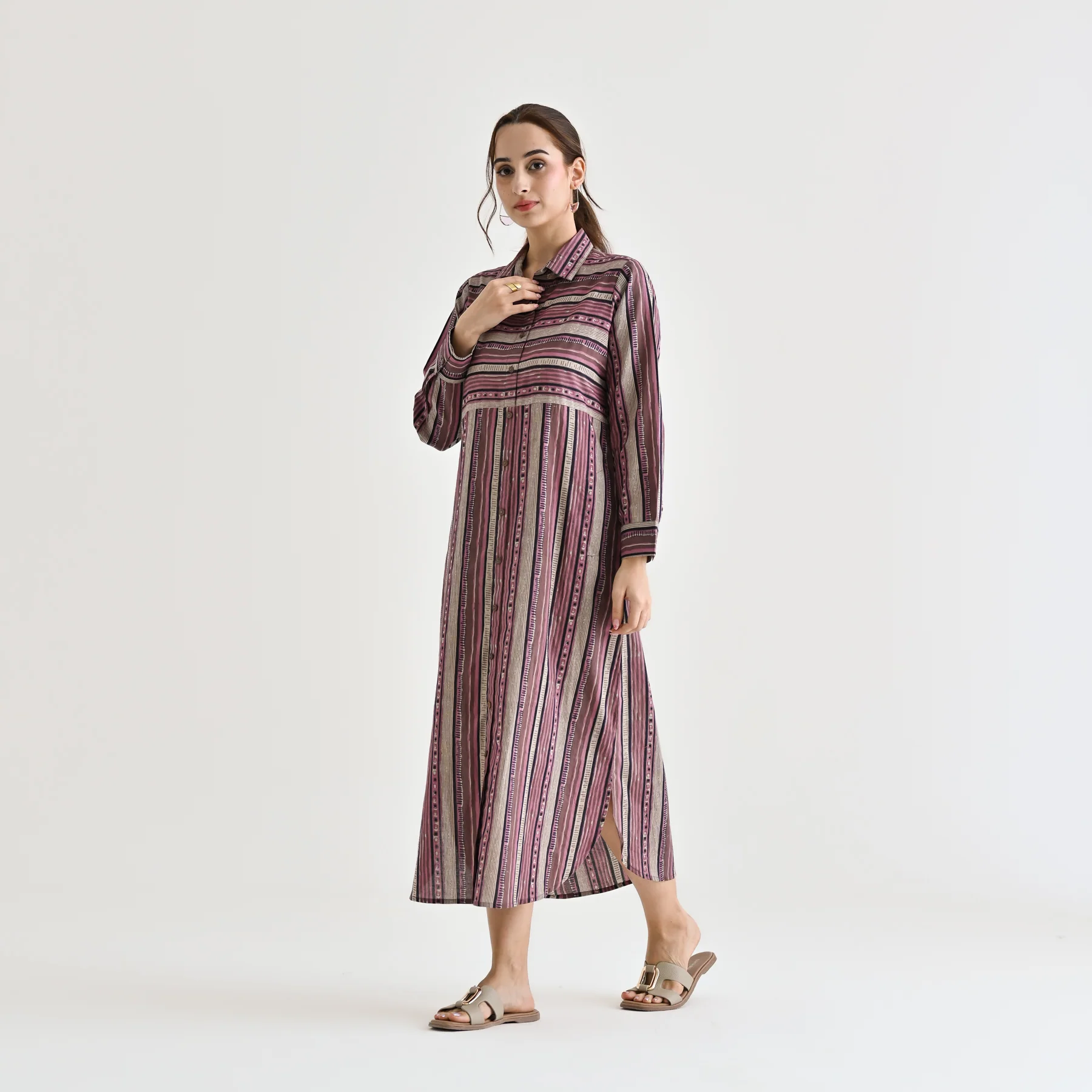 Mauve Sanganeri Printed Cotton Kurta Dress - Image 4