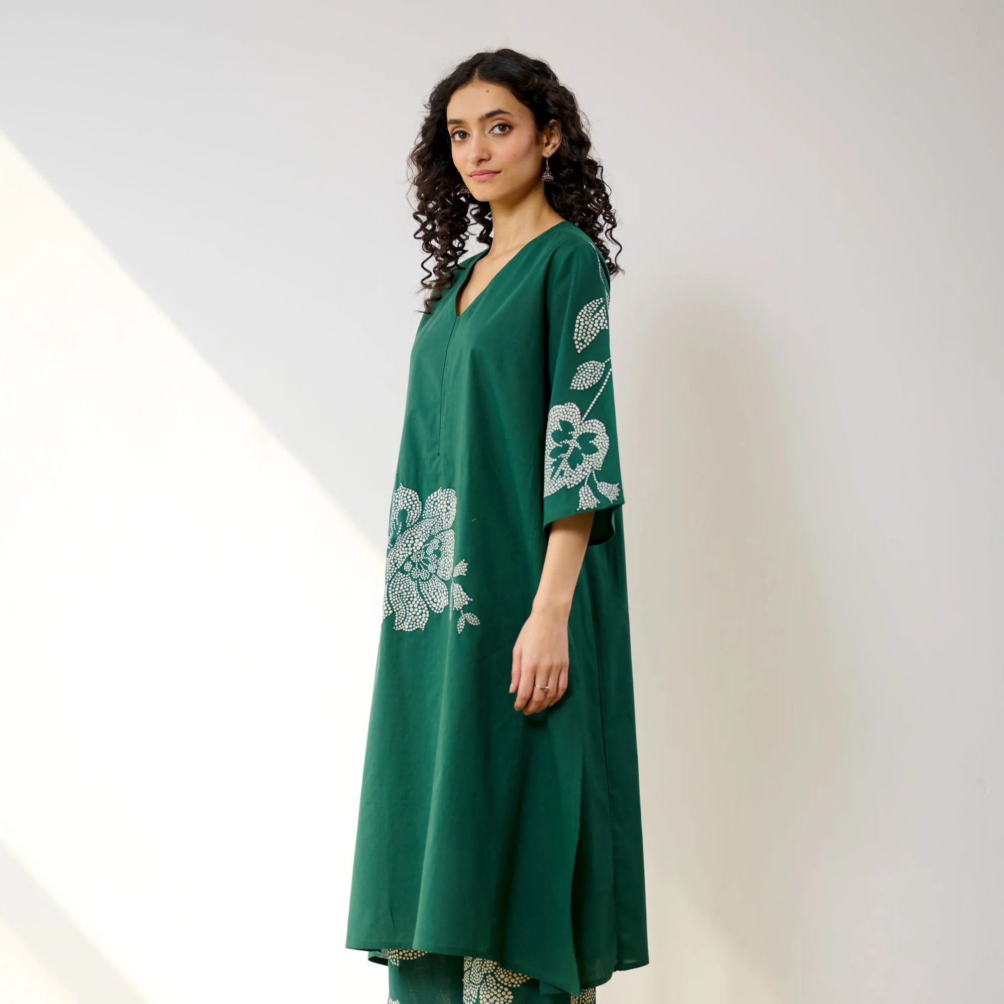 Meadow Patchwork Cotton Kurta - Emerald Green - Image 5