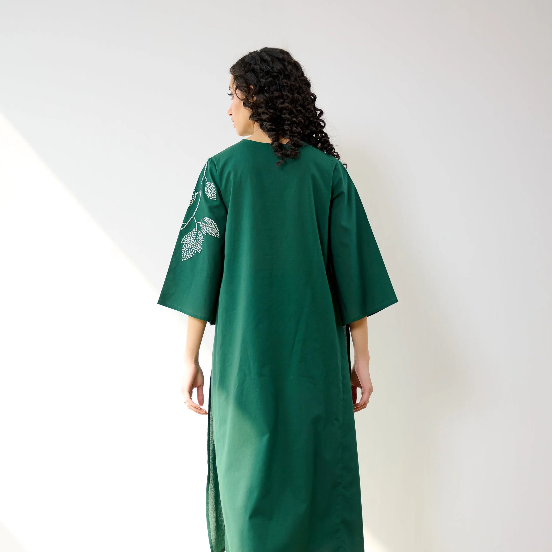 Meadow Patchwork Cotton Kurta - Emerald Green - Image 8