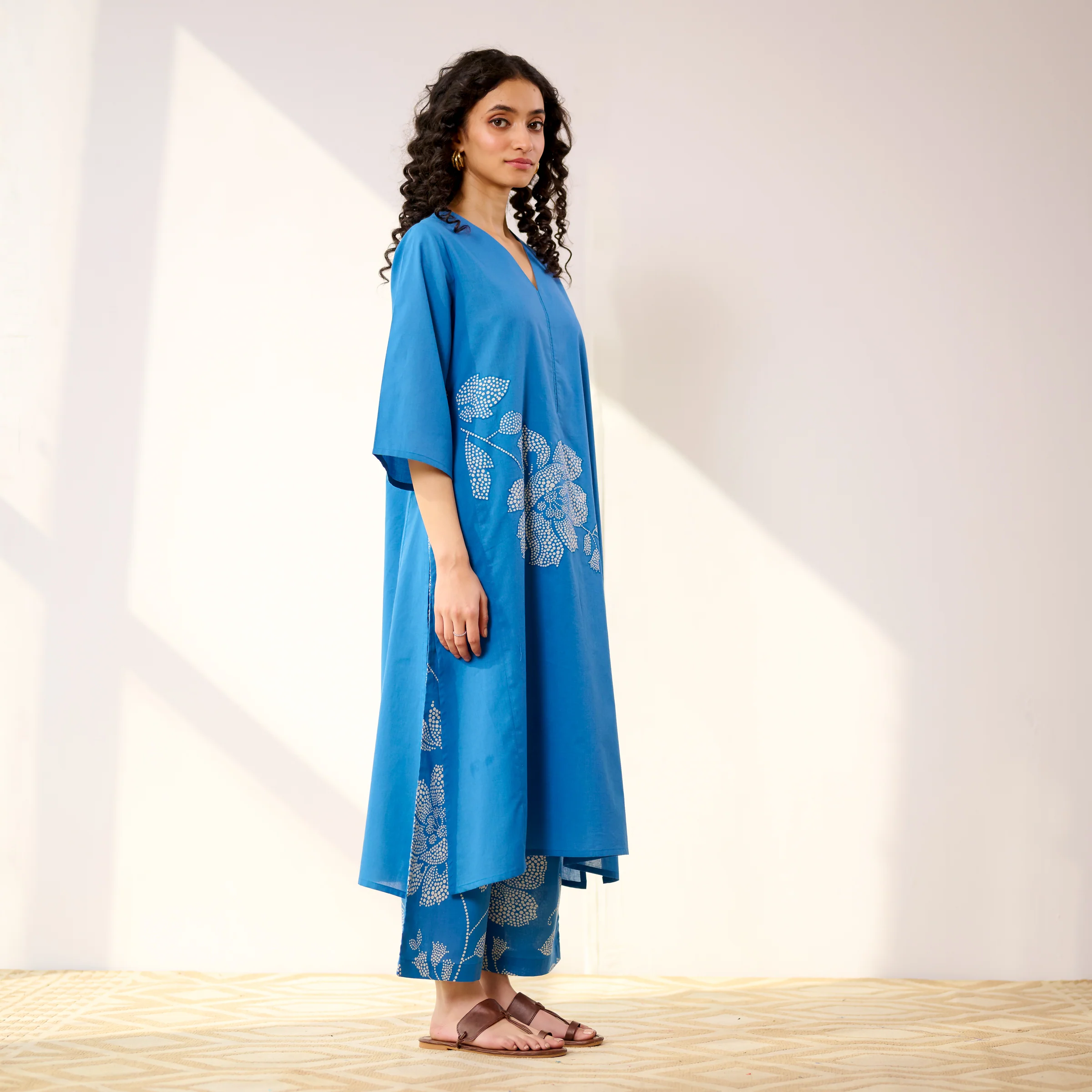Meadow Patchwork Cotton Kurta Set - Electric Blue - Image 5