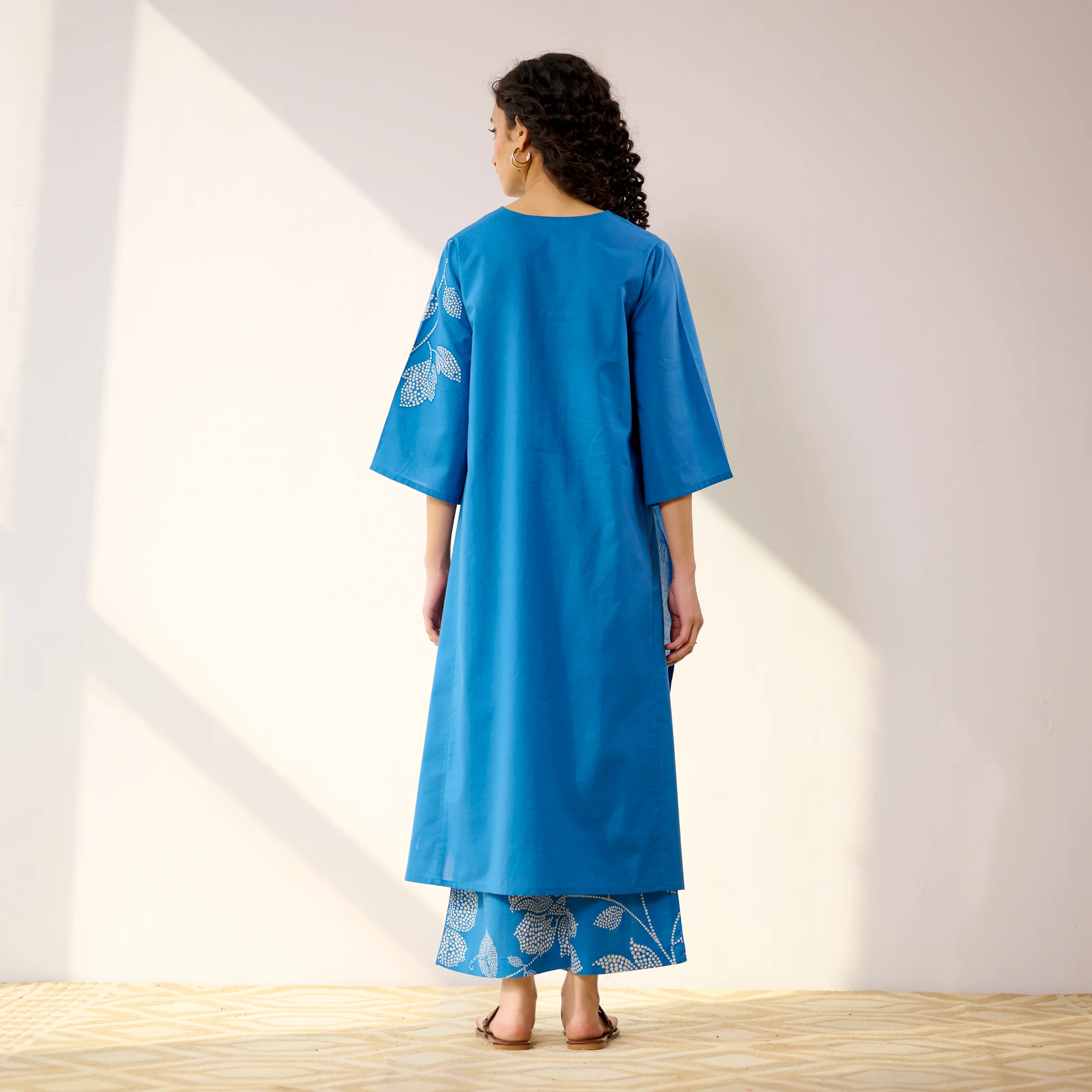 Meadow Patchwork Cotton Kurta Set - Electric Blue - Image 6