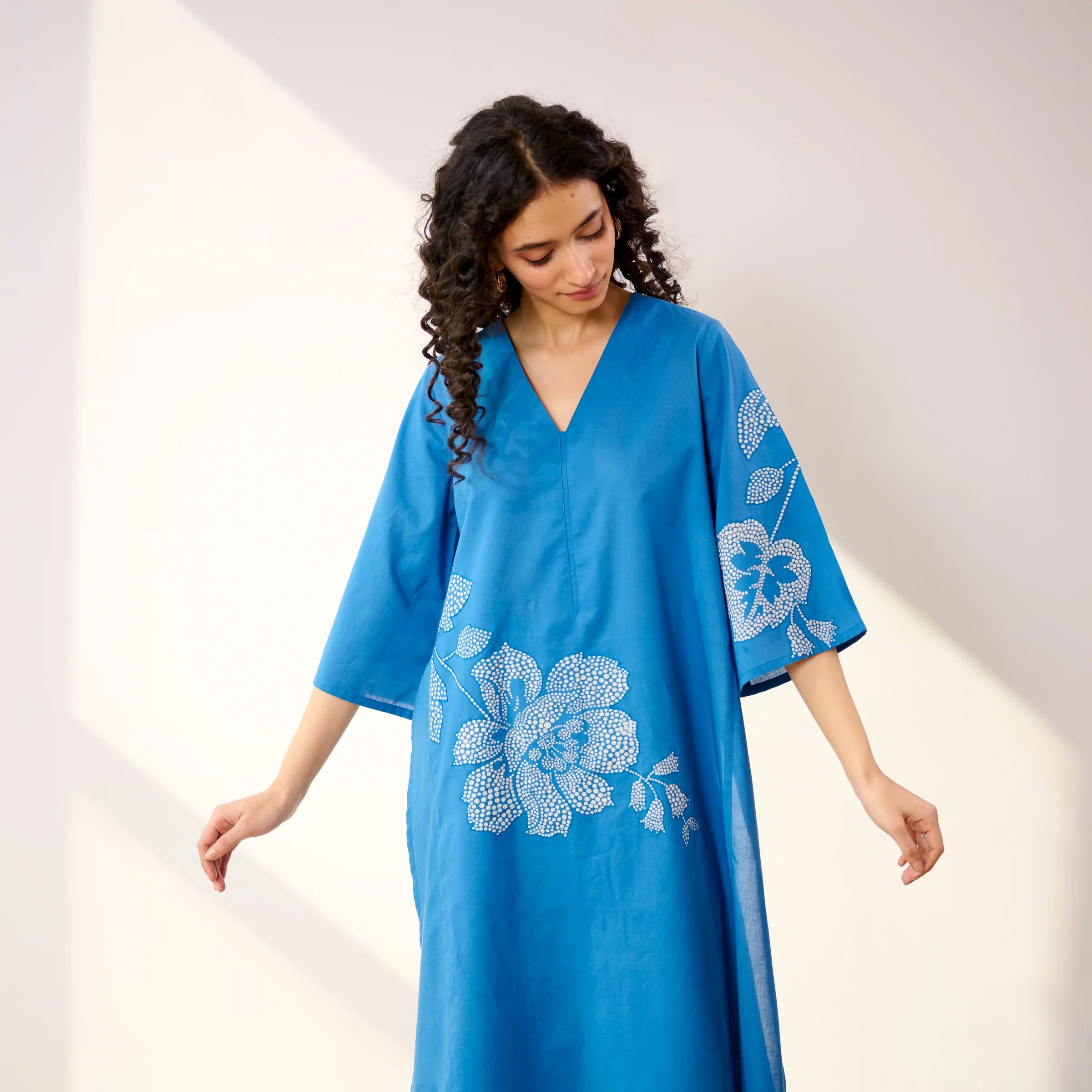Meadow Patchwork Cotton Kurta Set - Electric Blue - Image 7