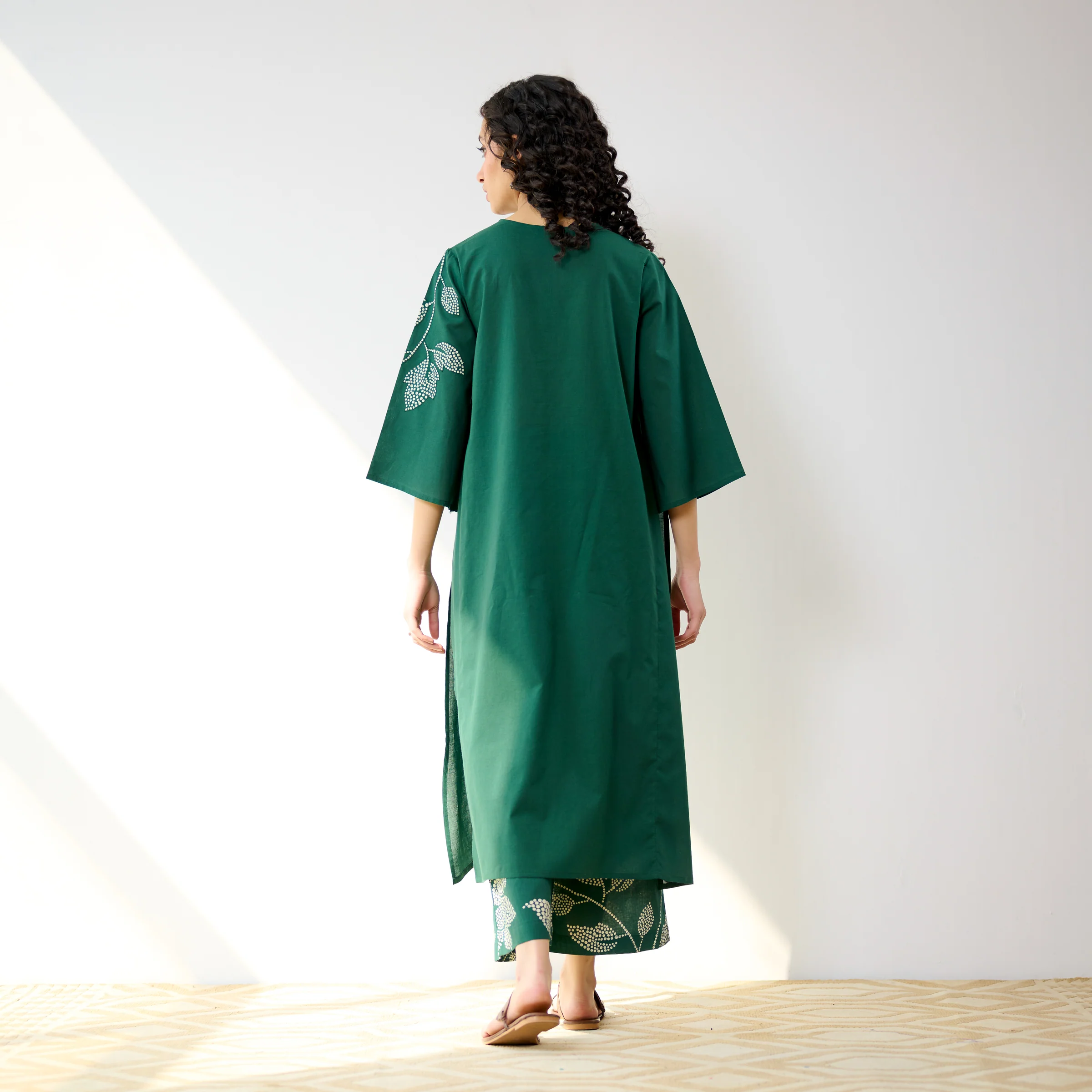 Meadow Patchwork Cotton Kurta Set - Emerald Green - Image 6