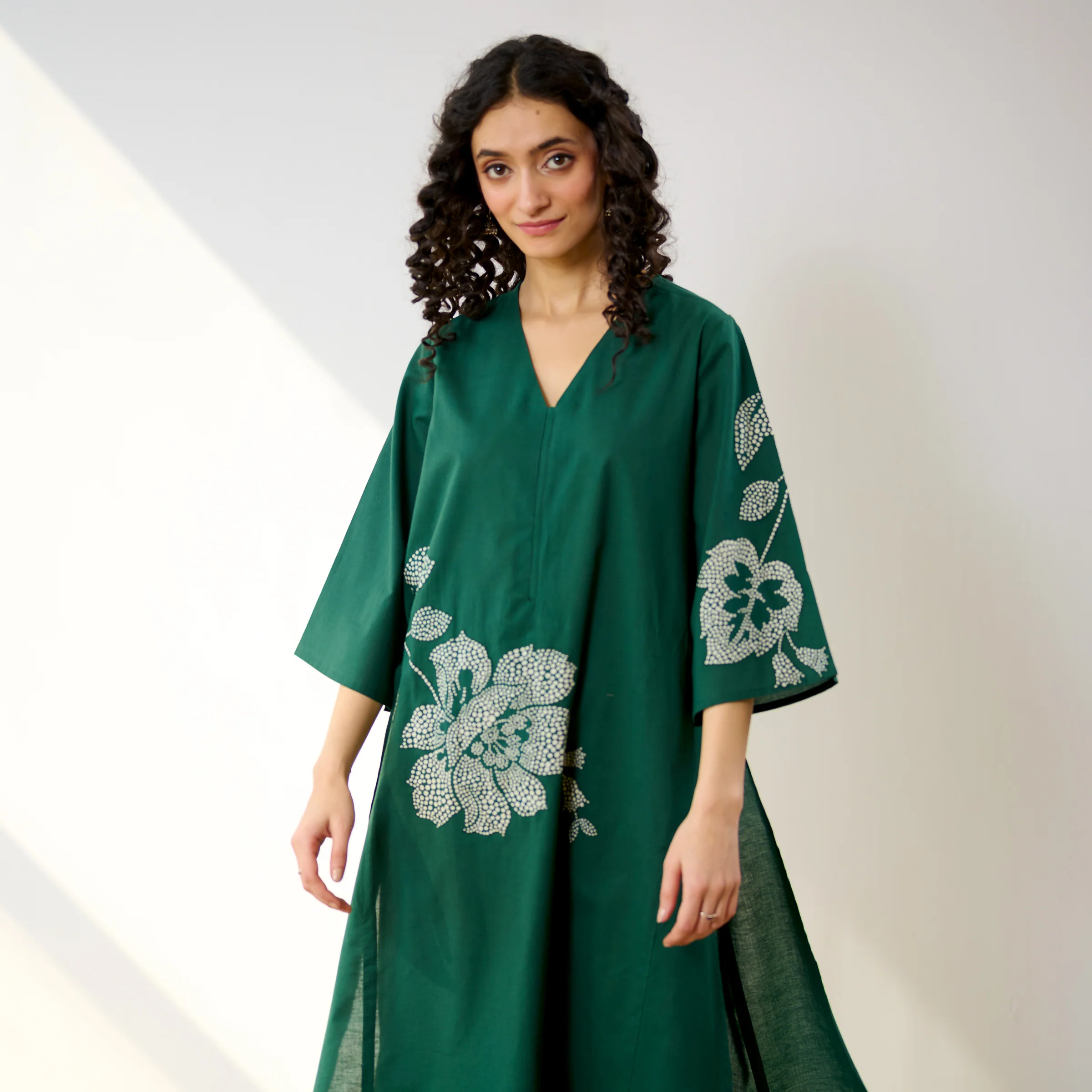Meadow Patchwork Cotton Kurta Set - Emerald Green - Image 8