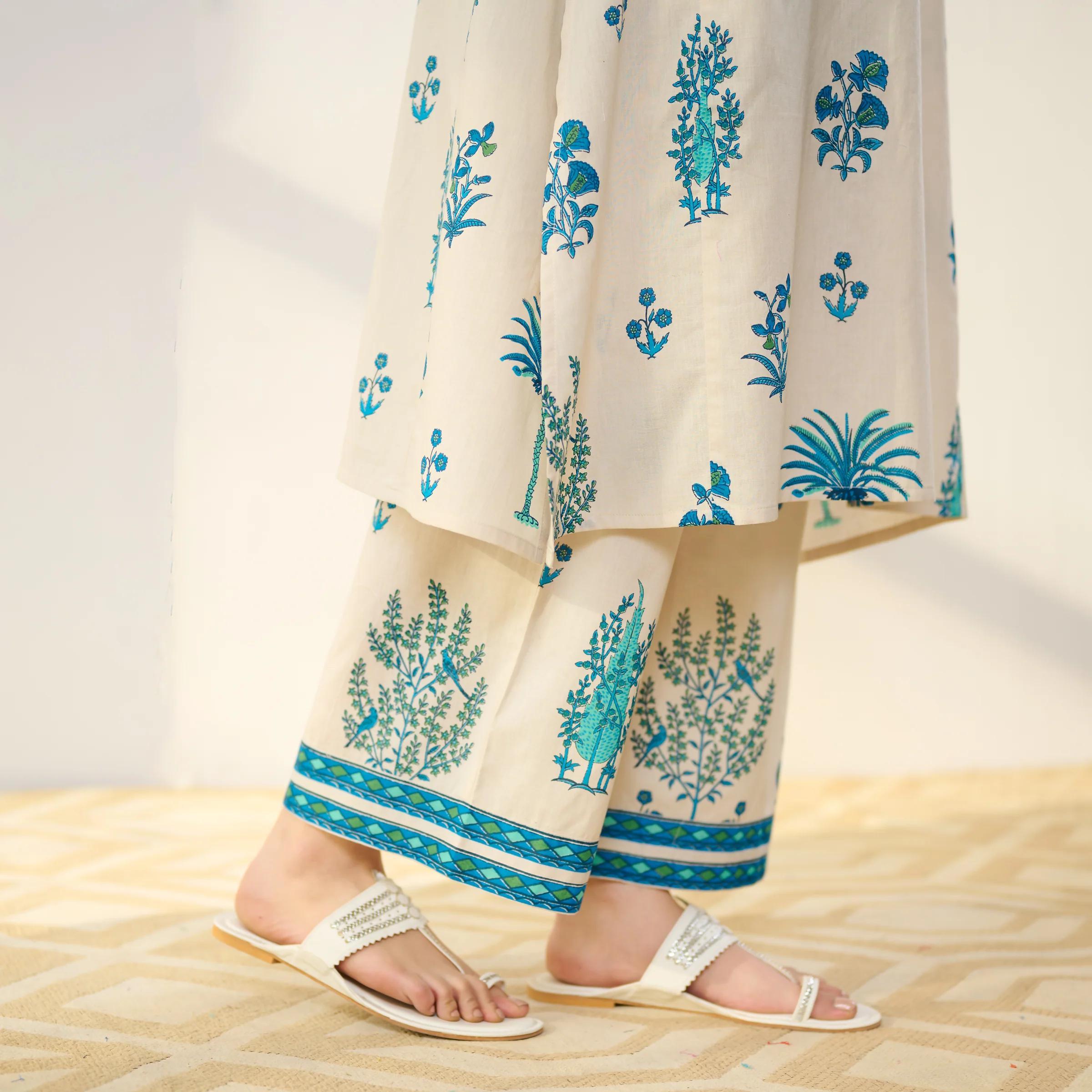 Mehfil Cotton Printed Co-ord Set - Off White Monotone - Image 3