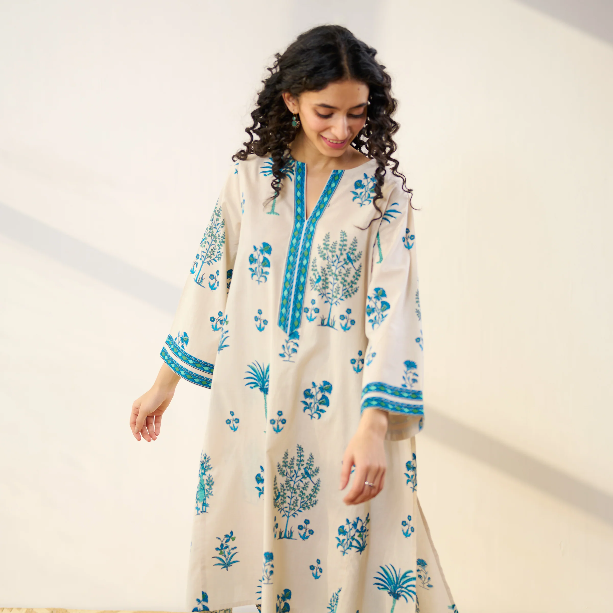 Mehfil Cotton Printed Co-ord Set - Off White Monotone - Image 4