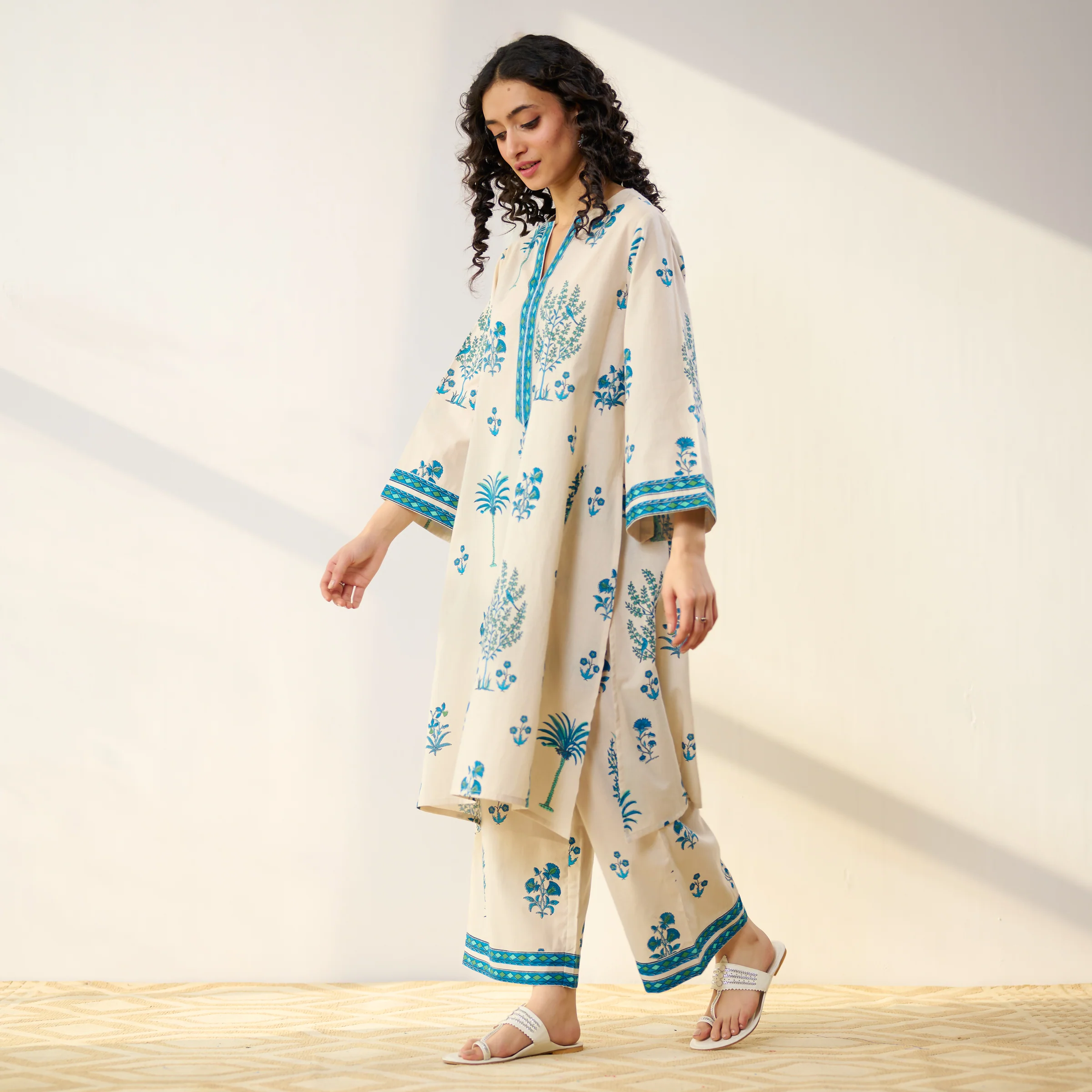 Mehfil Cotton Printed Co-ord Set - Off White Monotone - Image 5