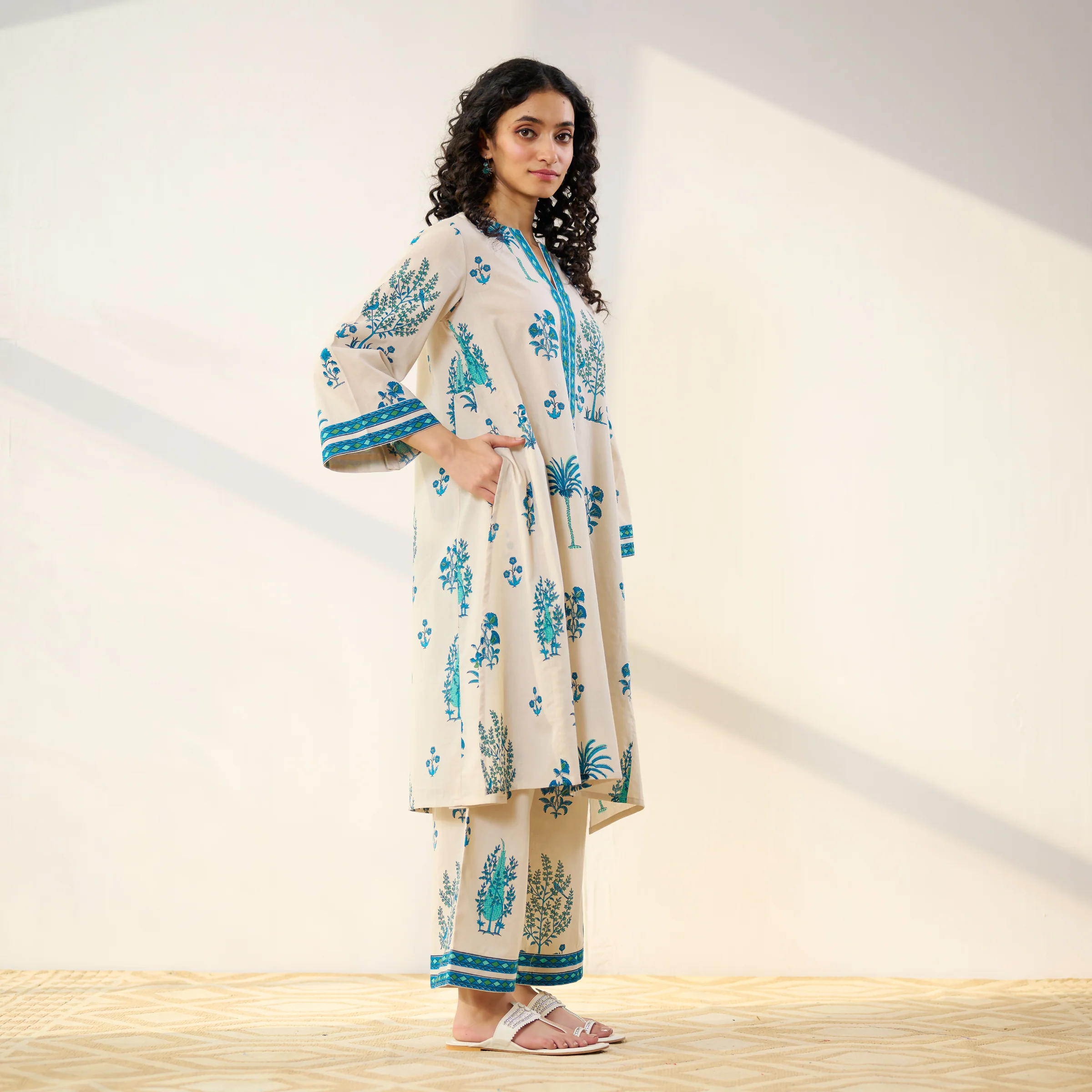 Mehfil Cotton Printed Co-ord Set - Off White Monotone - Image 6