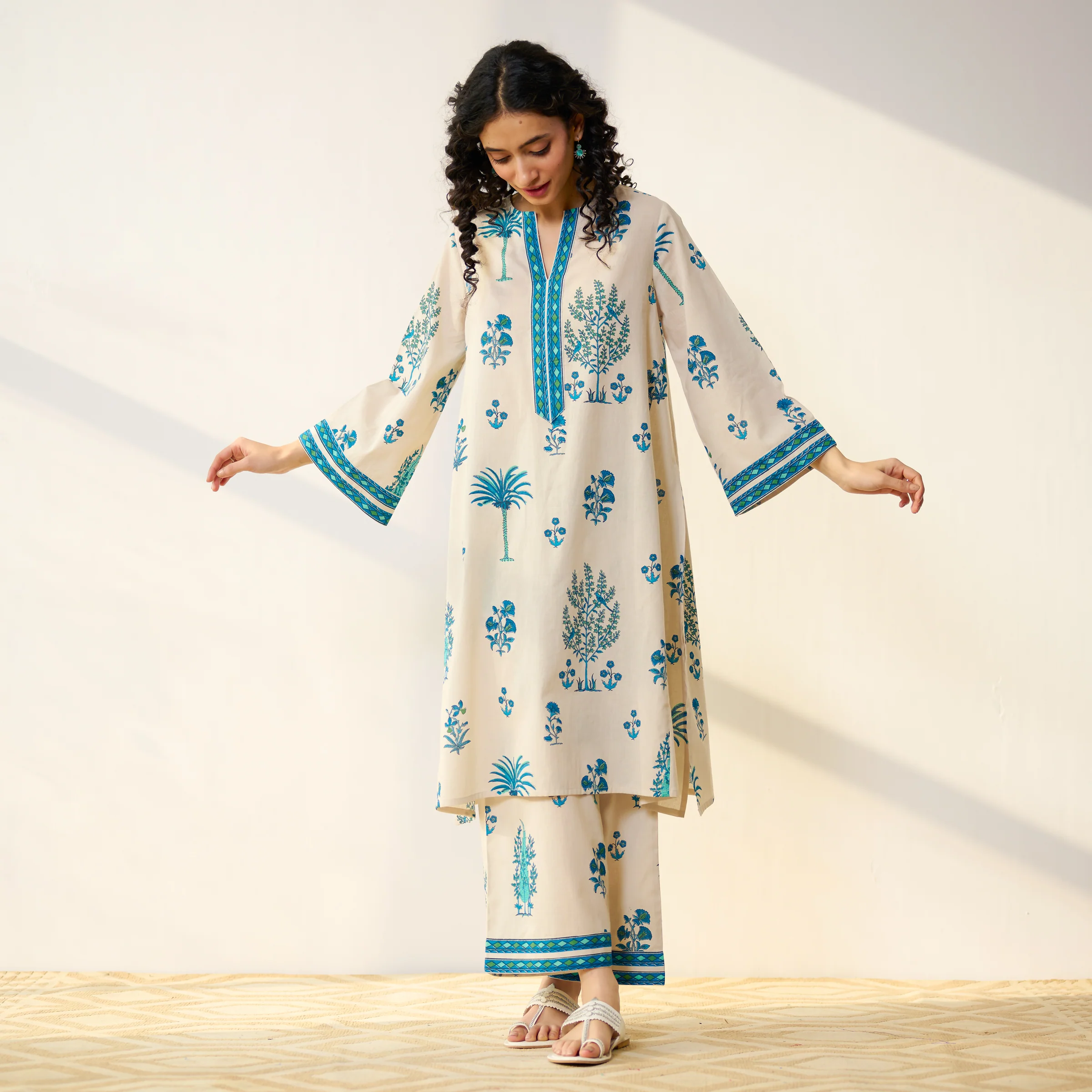 Mehfil Cotton Printed Co-ord Set - Off White Monotone - Image 7