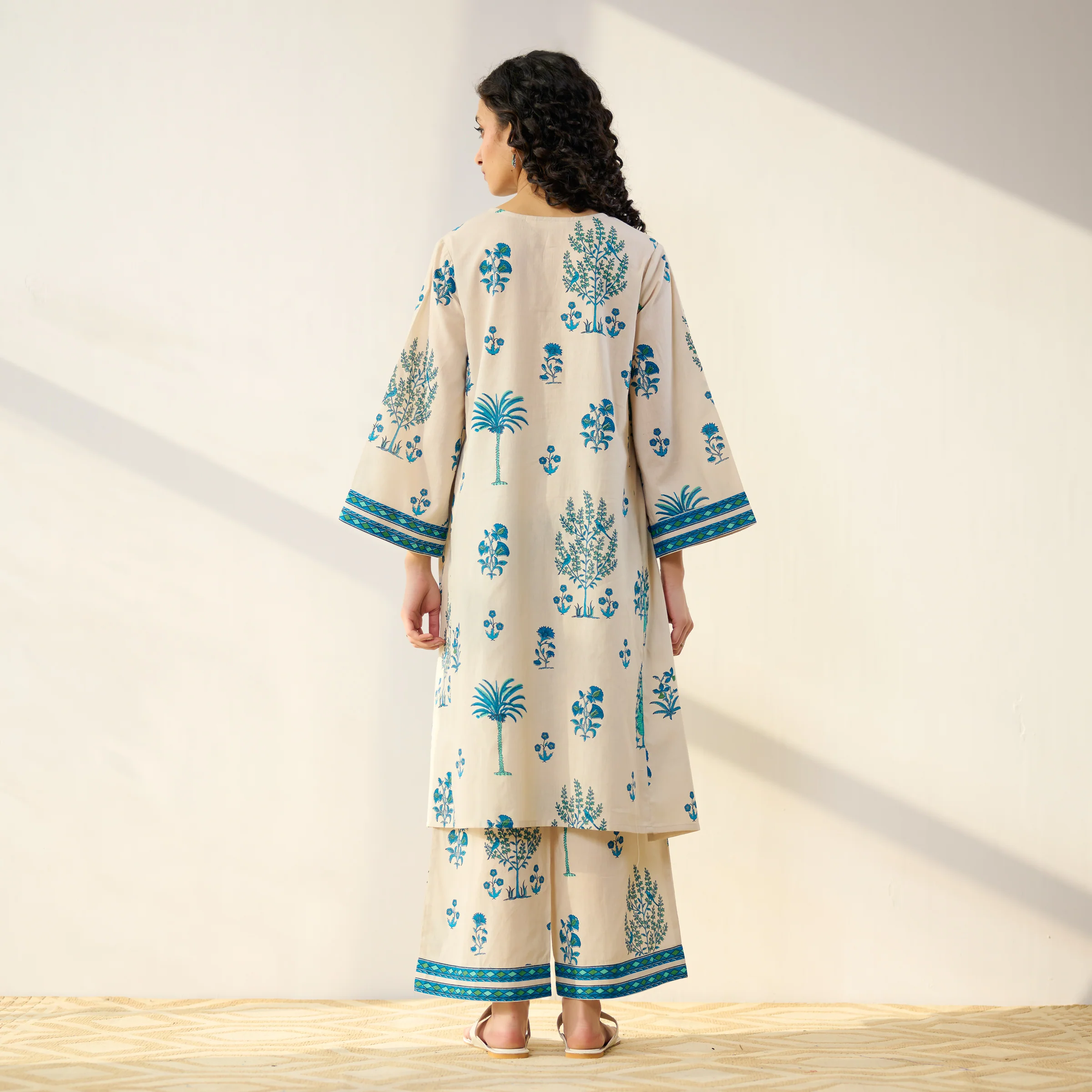 Mehfil Cotton Printed Co-ord Set - Off White Monotone - Image 8