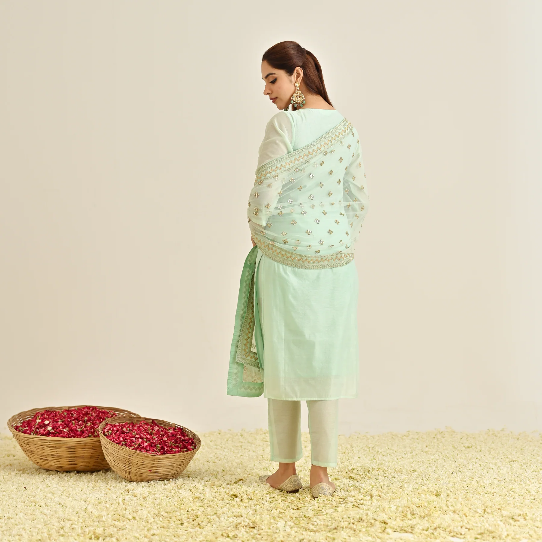 Mint Festive Embroidered Kurta Set with Embroidered Dupatta - Image 7