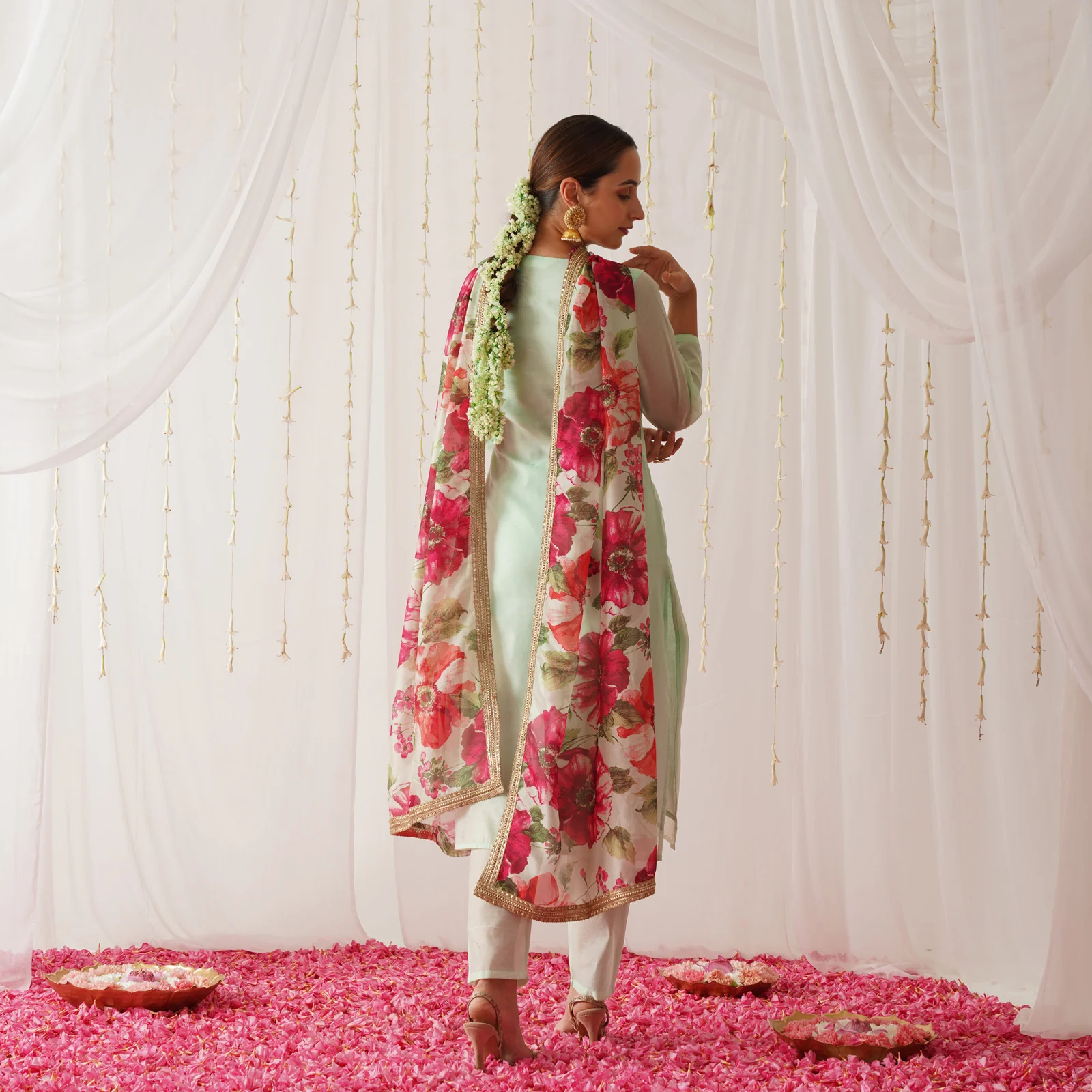 Mint Green Embroidered Chanderi Kurta Set for Women - Image 9