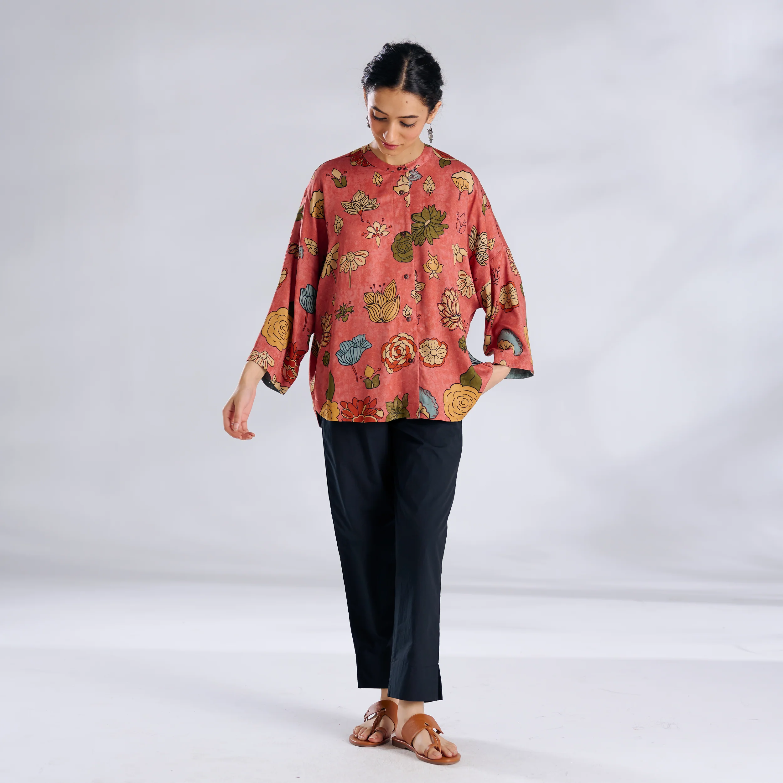 Mirin Modal Satin Oversized Shirt - Aurora Peach - Image 3