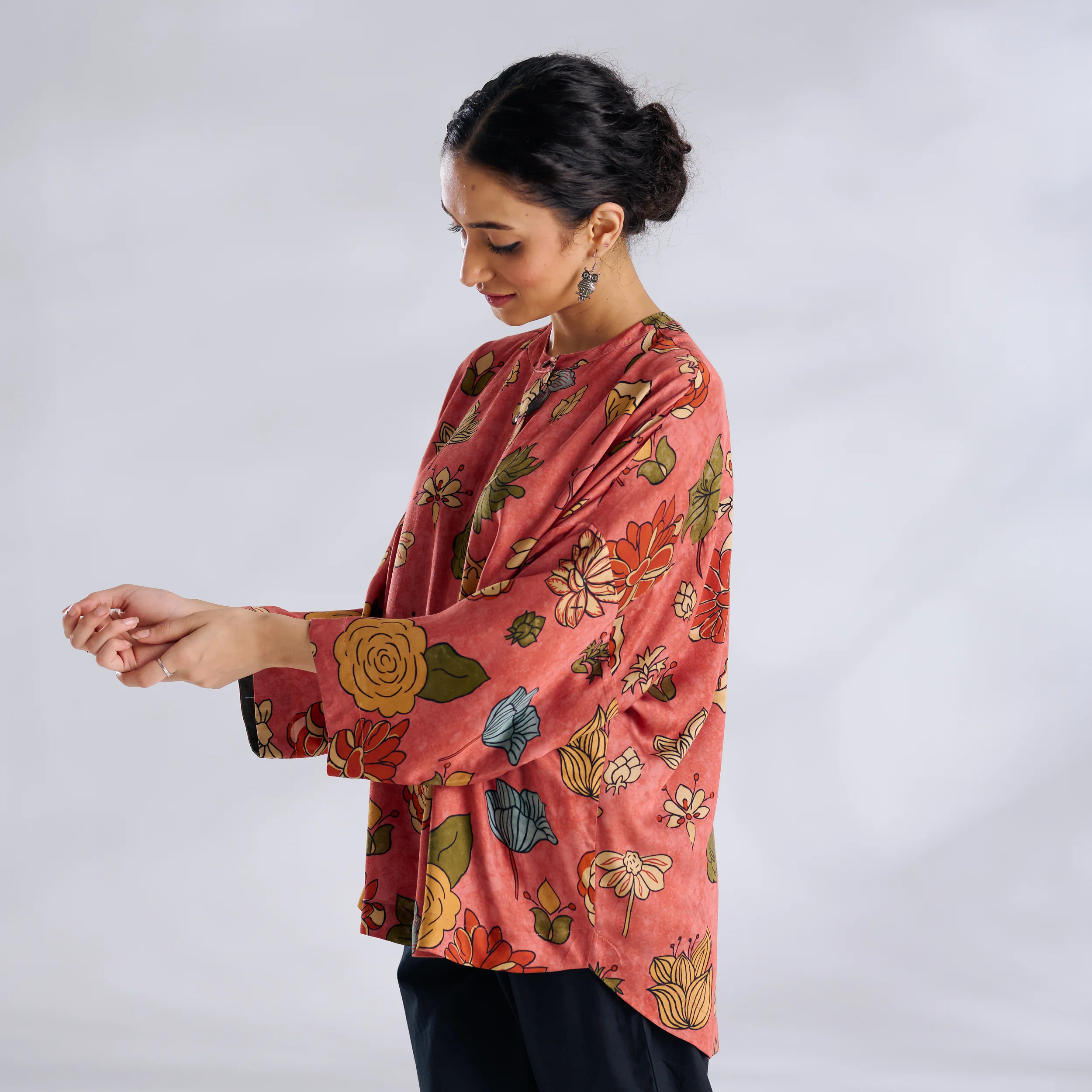 Mirin Modal Satin Oversized Shirt - Aurora Peach - Image 5