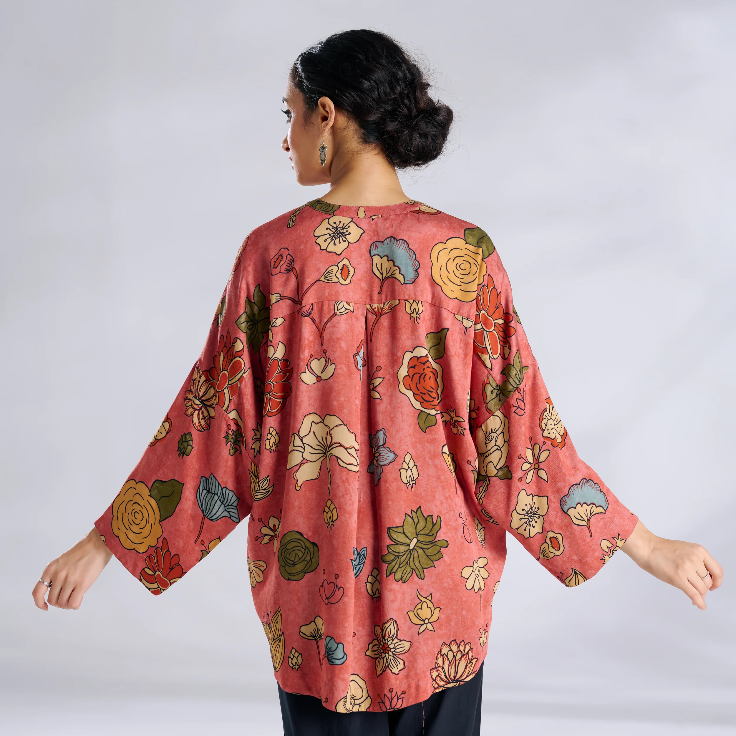 Mirin Modal Satin Oversized Shirt - Aurora Peach - Image 6