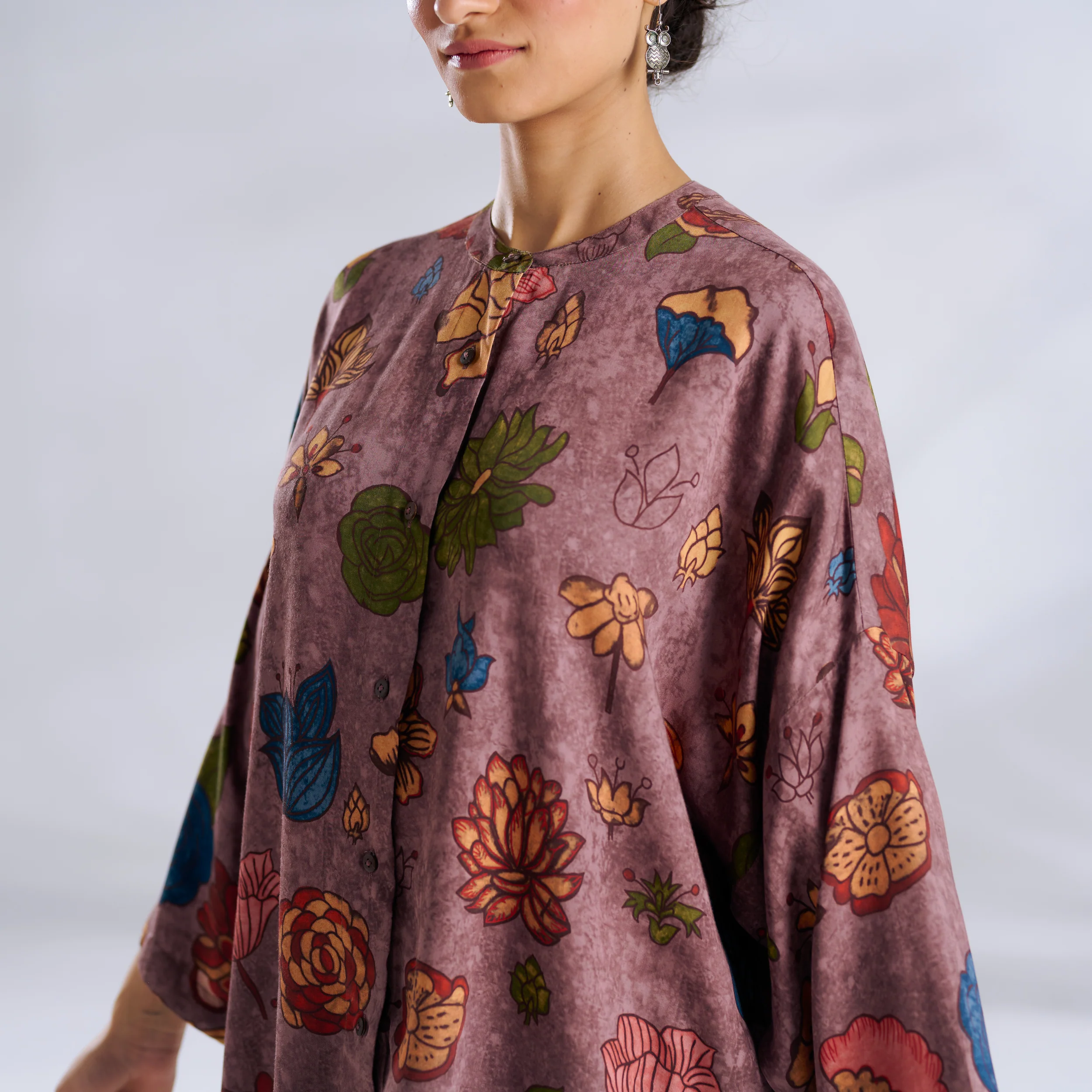Mirin Modal Satin Oversized Shirt - Stone Grey - Image 2